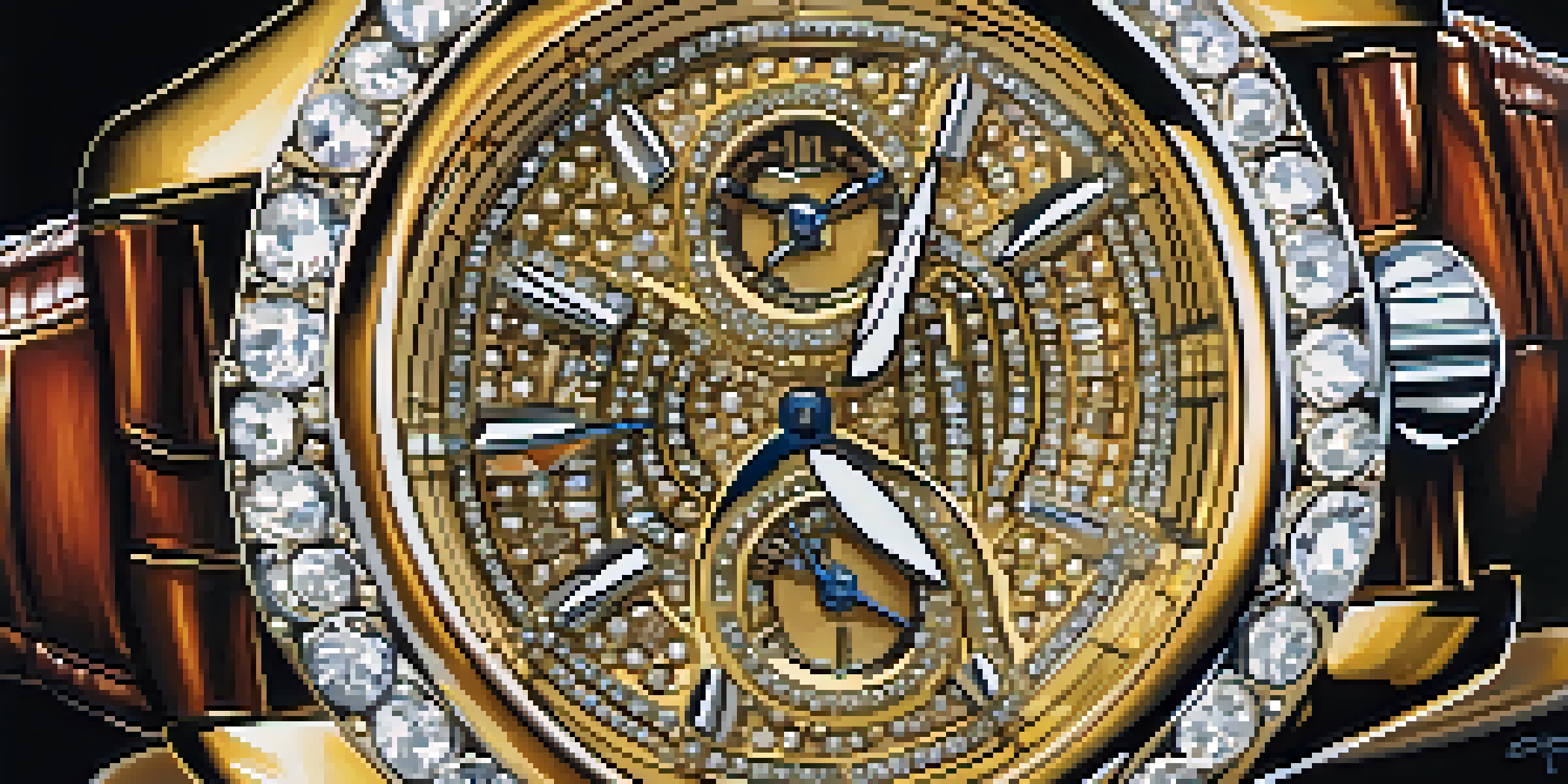 A close-up image of a diamond-encrusted watch on a velvet surface, illuminated by soft natural light.