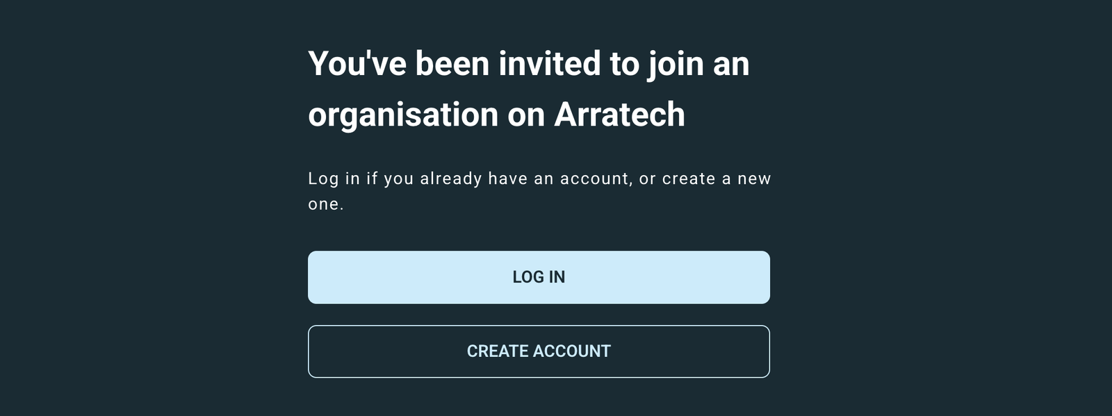 The invite landing page while signed out, offering Log in and Create account.