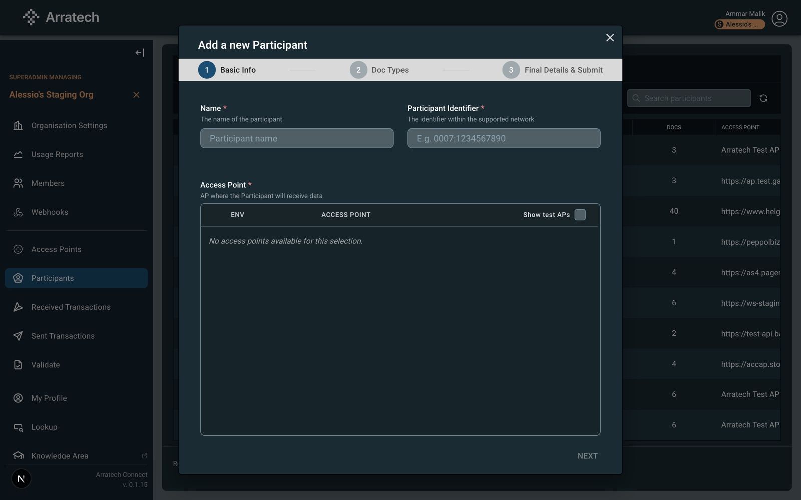 Basic Info step, empty