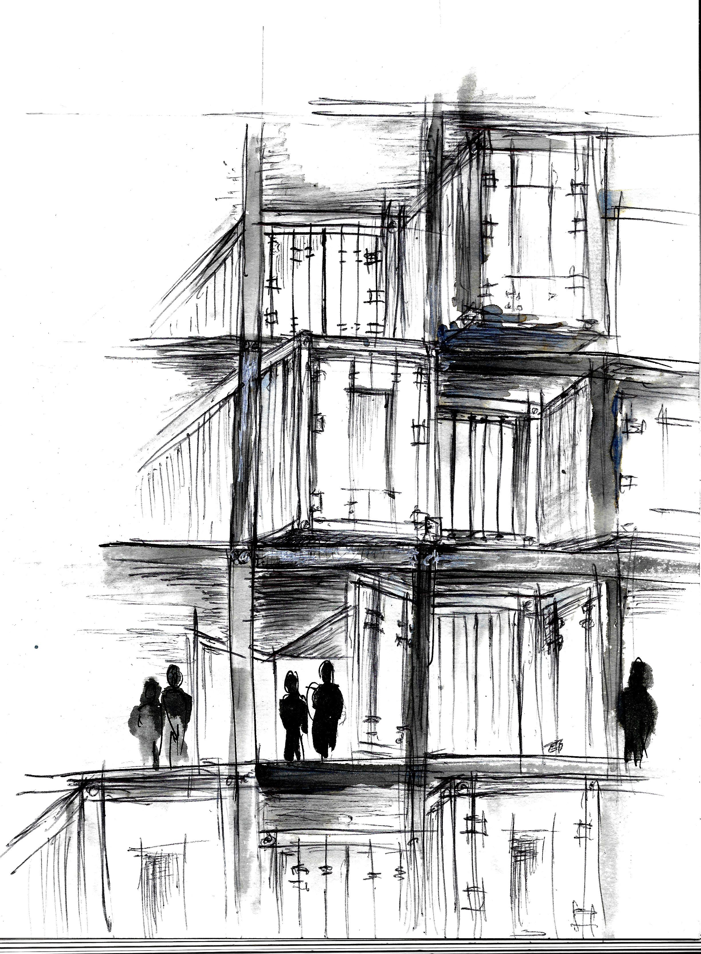 Dip pen and Ink sketch of the structure of my concept