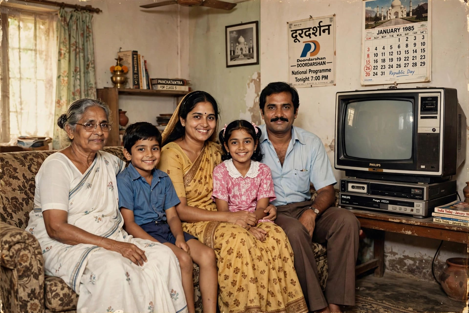 1980s Indian Middle Class Family Portrait with Doordarshan TV (Family Viral)