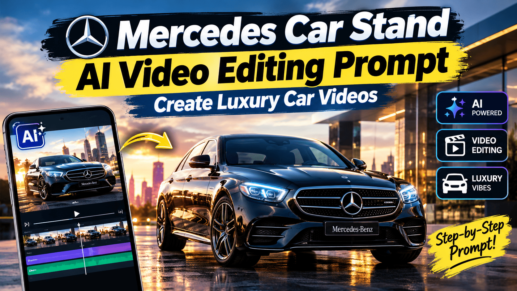 Mercedes Car Stand AI Video Editing Prompt: Create Luxury Car Videos