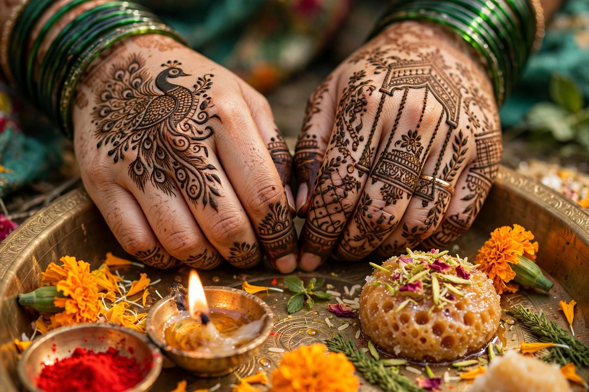 VIRAL MEHNDI + PUJA THALI CLOSEUP (Mehndi Design Ke Liye)
