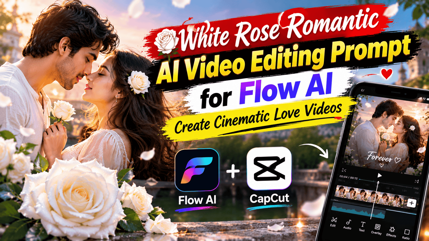 White Rose Romantic AI Video Editing Prompt for Flow AI: Create Cinematic Love Videos