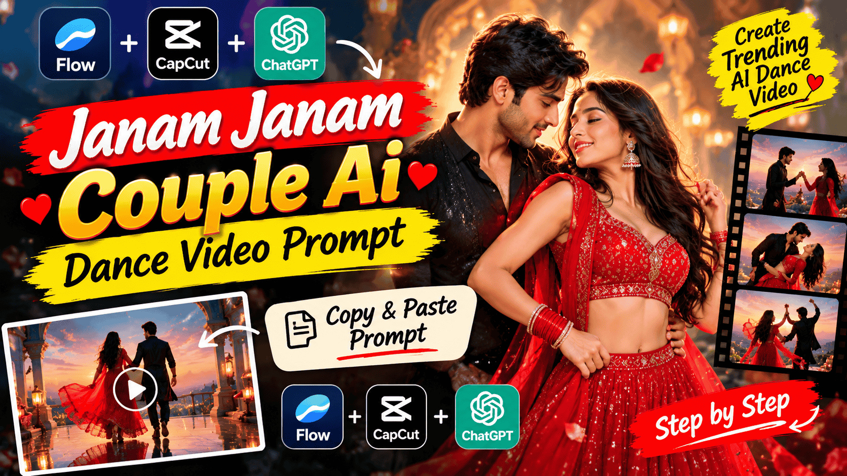 Janam Janam Couple AI Dance Video Prompt: Create Cinematic Romantic Dance Videos in Flow AI
