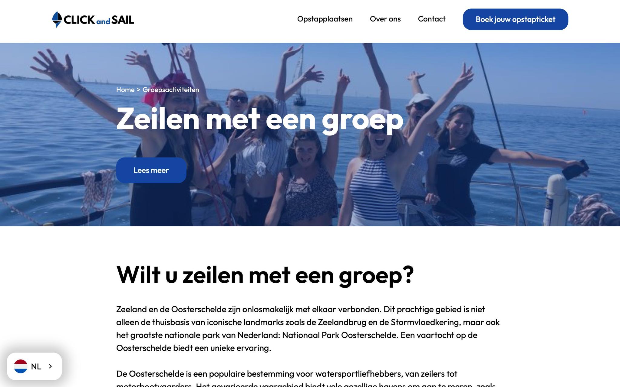 Pagina over zeilen met een groep bij Click and Sail