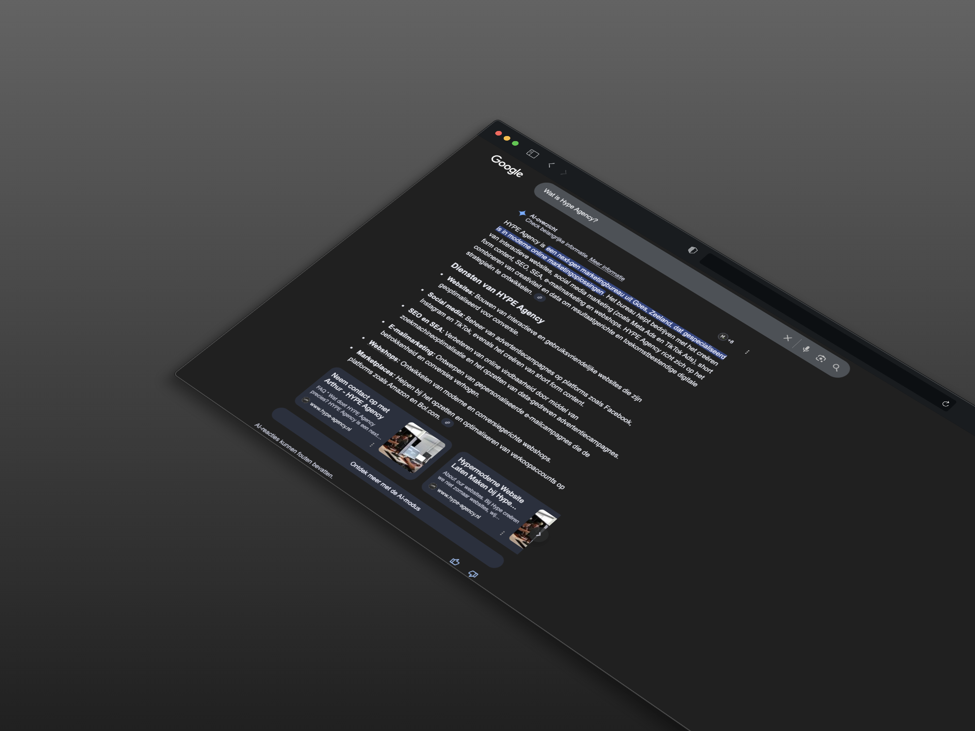 Google-zoekresultaat in een browservenster, als voorbeeld van digital marketing in de praktijk