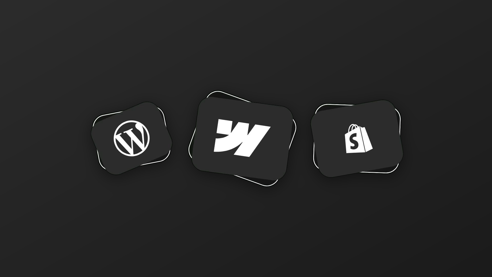 Logo's van WordPress, Webflow en Shopify naast elkaar