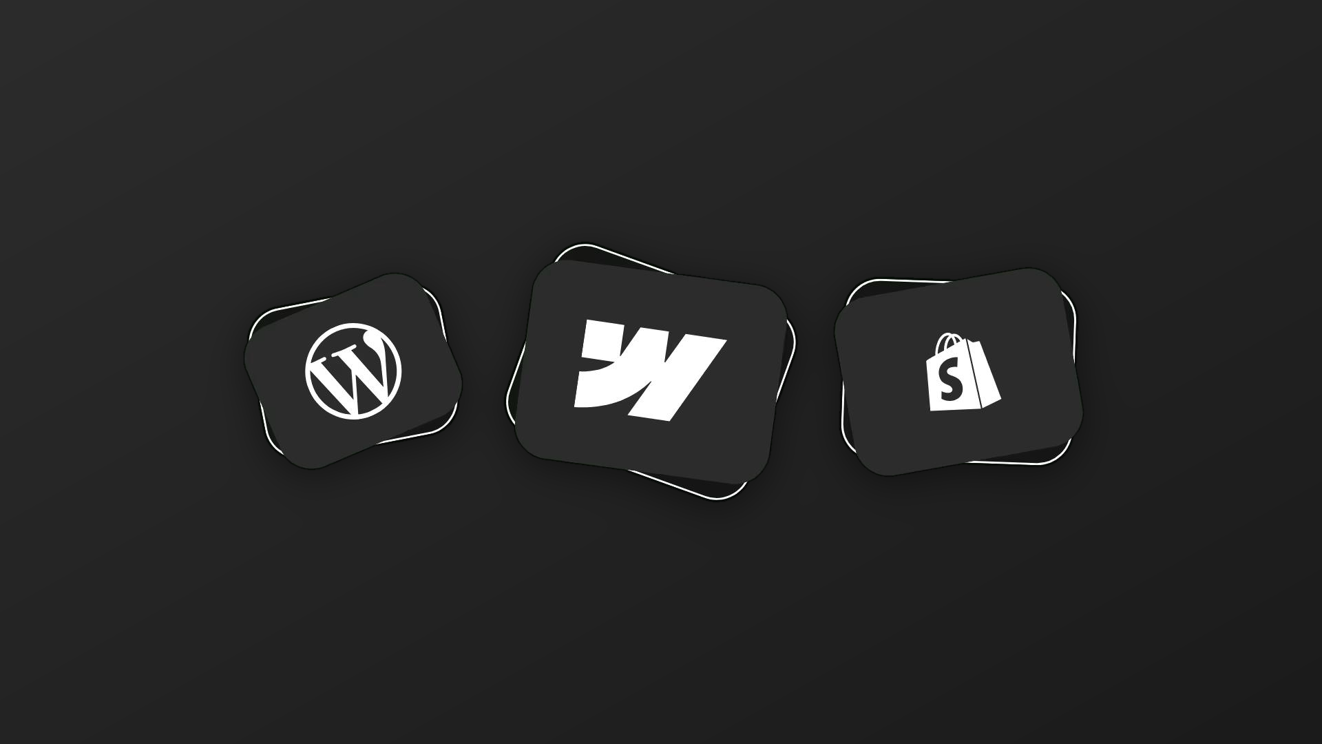 Logo's van WordPress, Webflow en Shopify naast elkaar