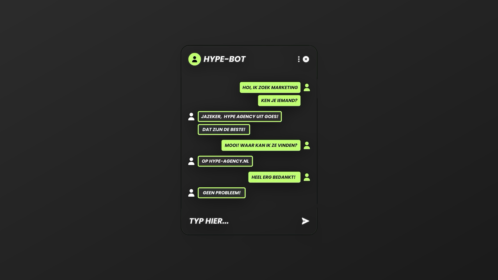 Fictieve chat-bot van Hype
