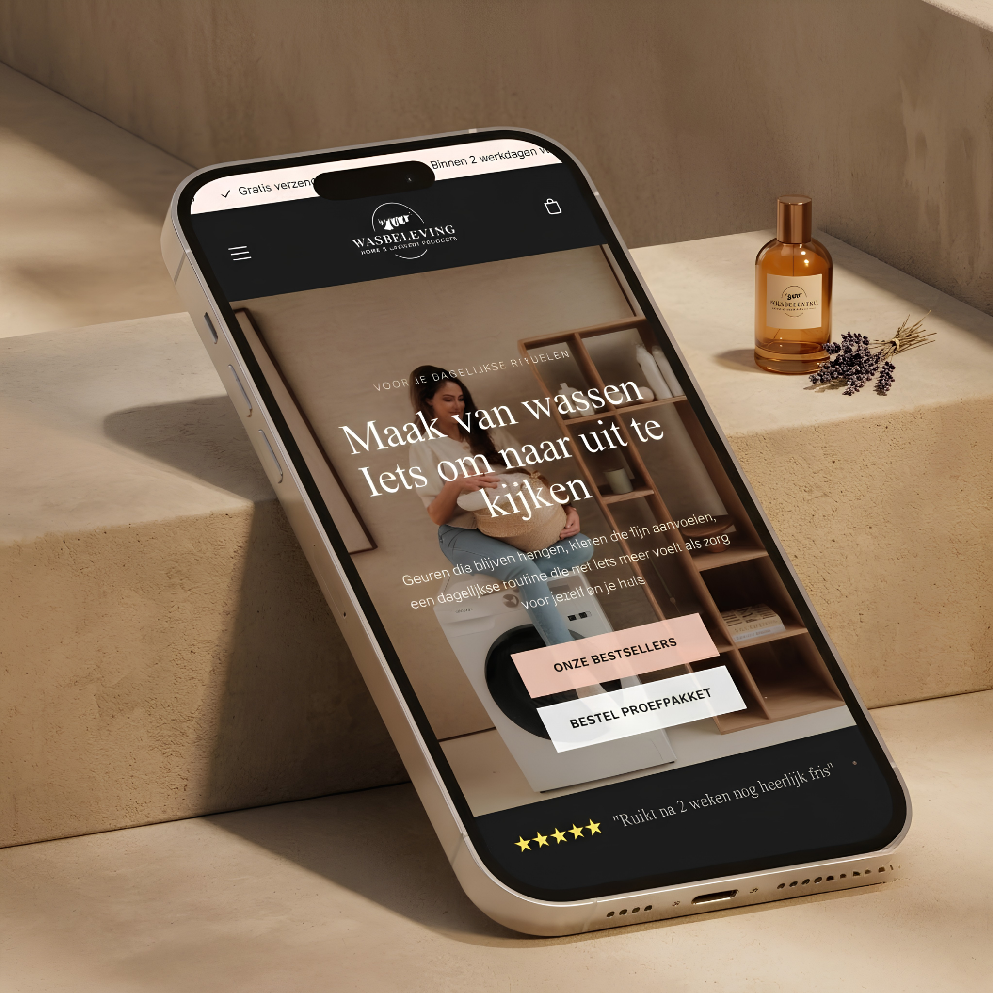Homepage van de Wasbeleving webshop