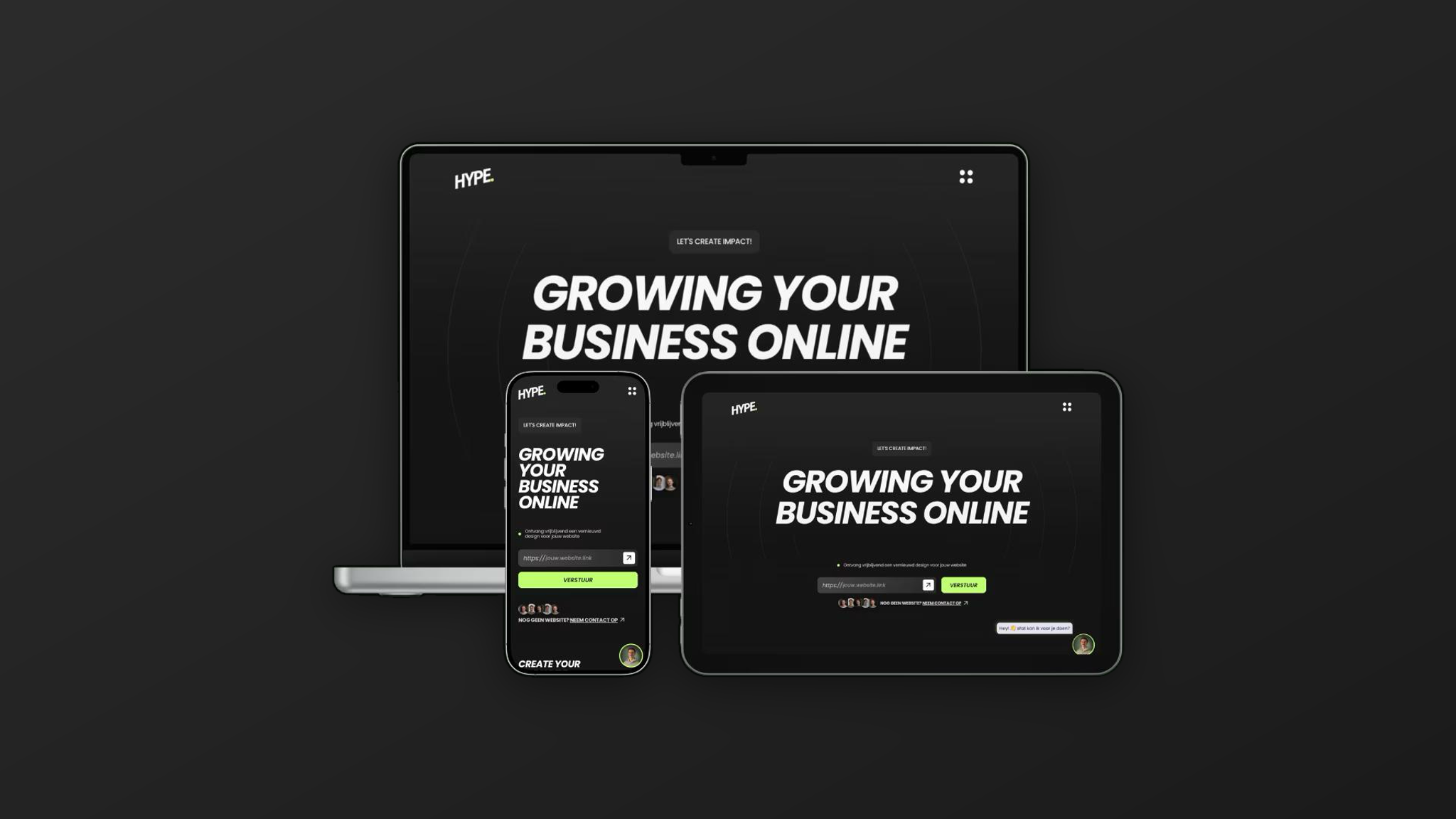 Website van Hype op meerdere apparaten
