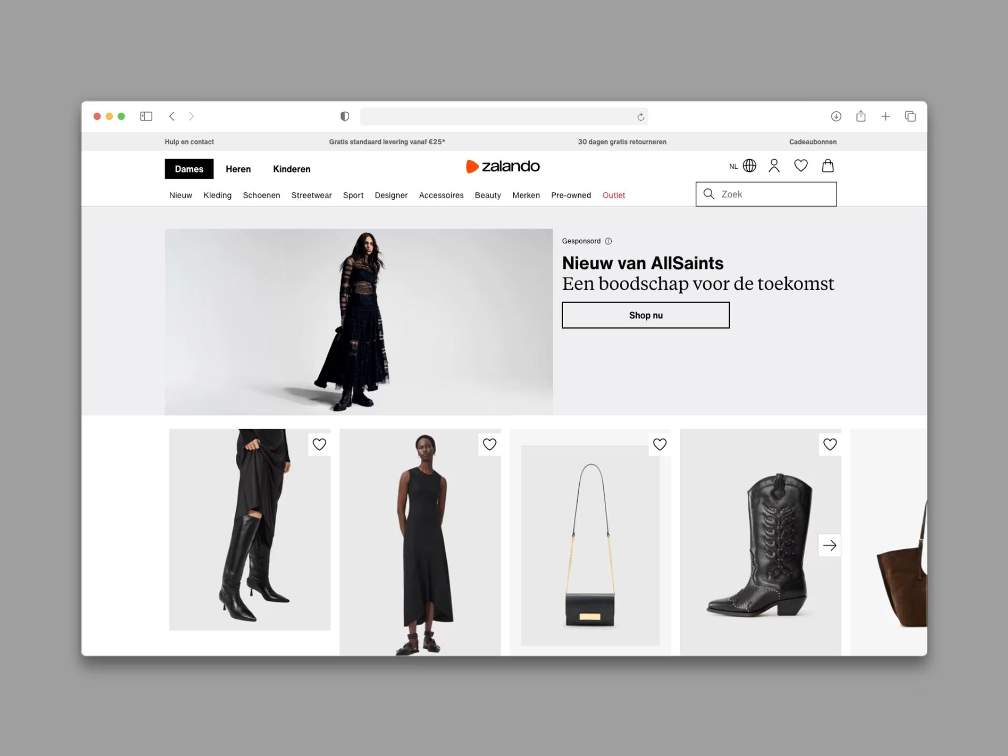 Homepagina van Zalando, het grootste fashionplatform van Europa om op te verkopen