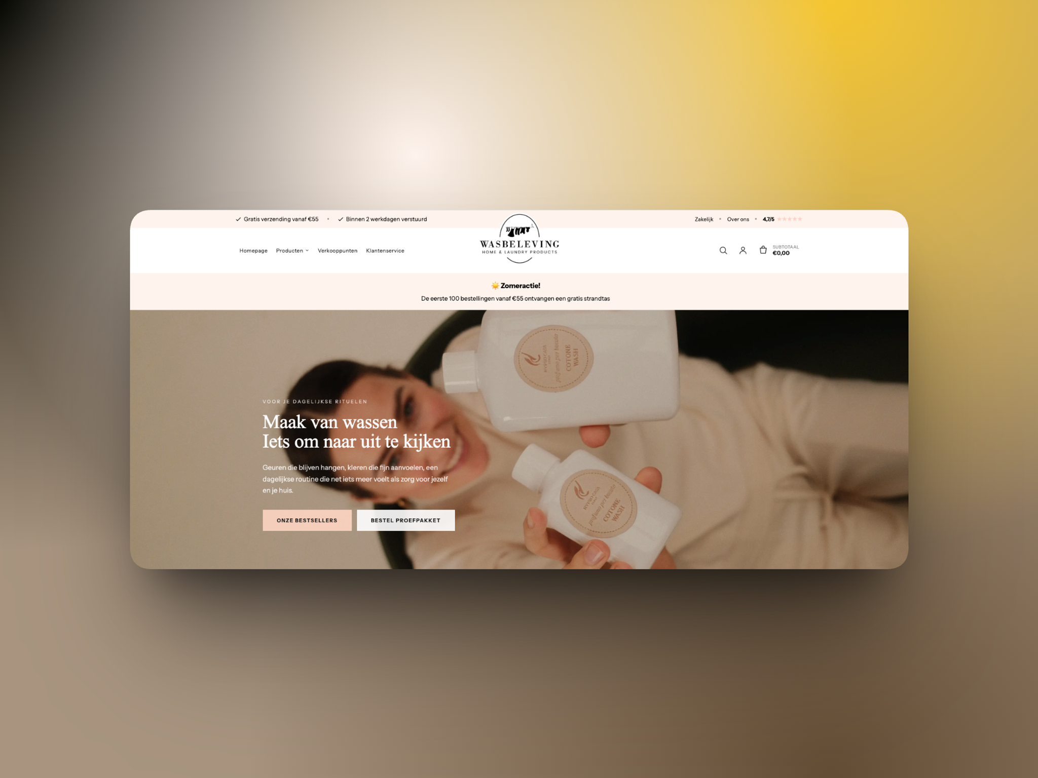 Wasbeleving webshop op computer