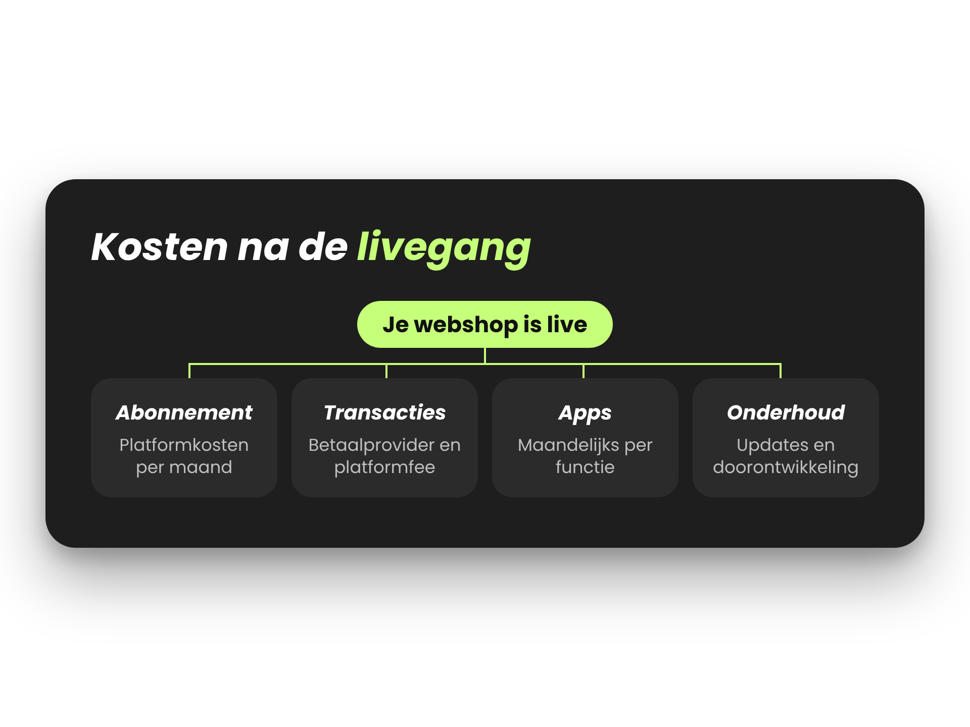 Kosten na de livegang van een webshop: abonnement, transacties, apps en onderhoud