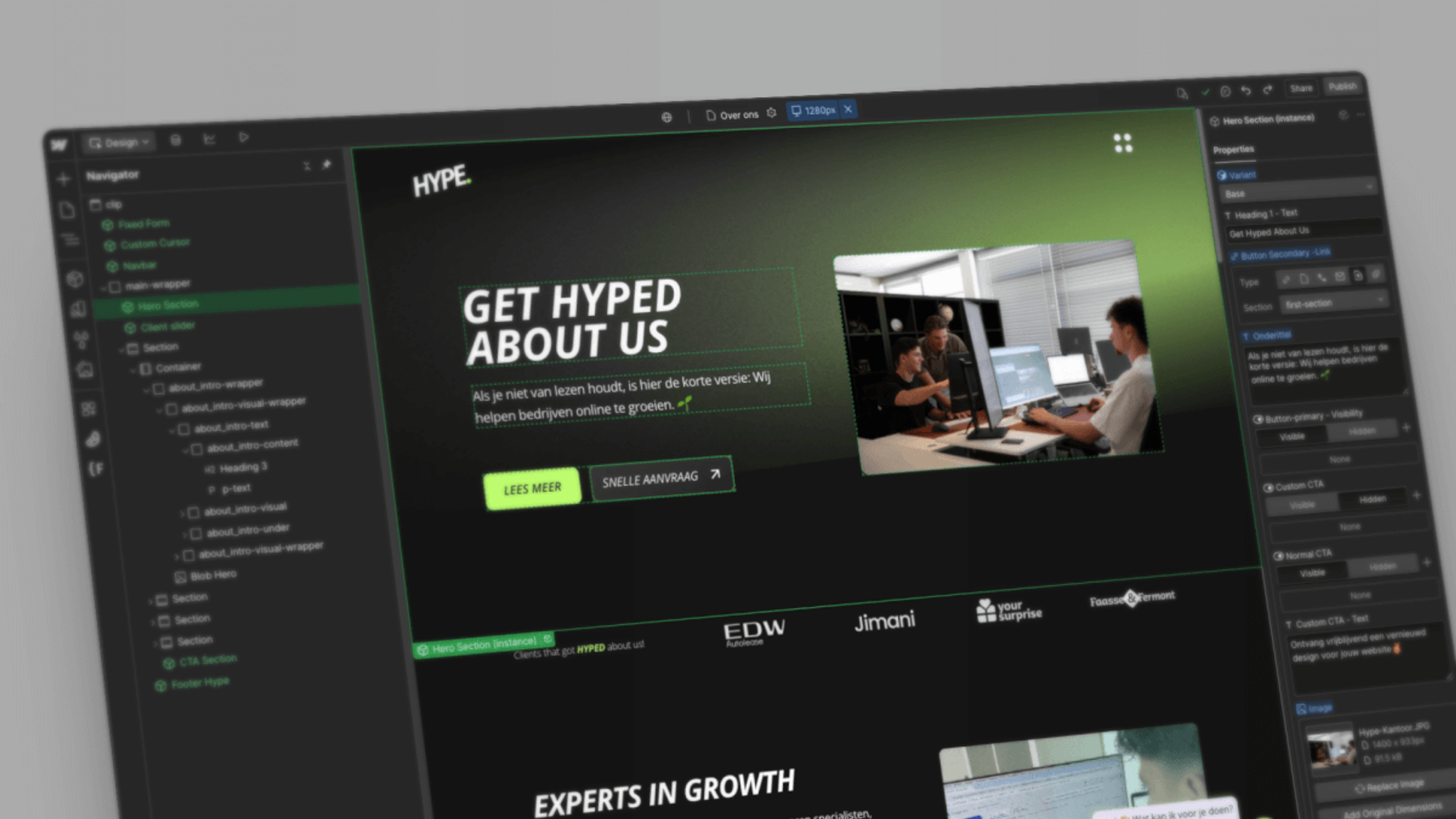 De visuele editor van Webflow, vergeleken met WordPress