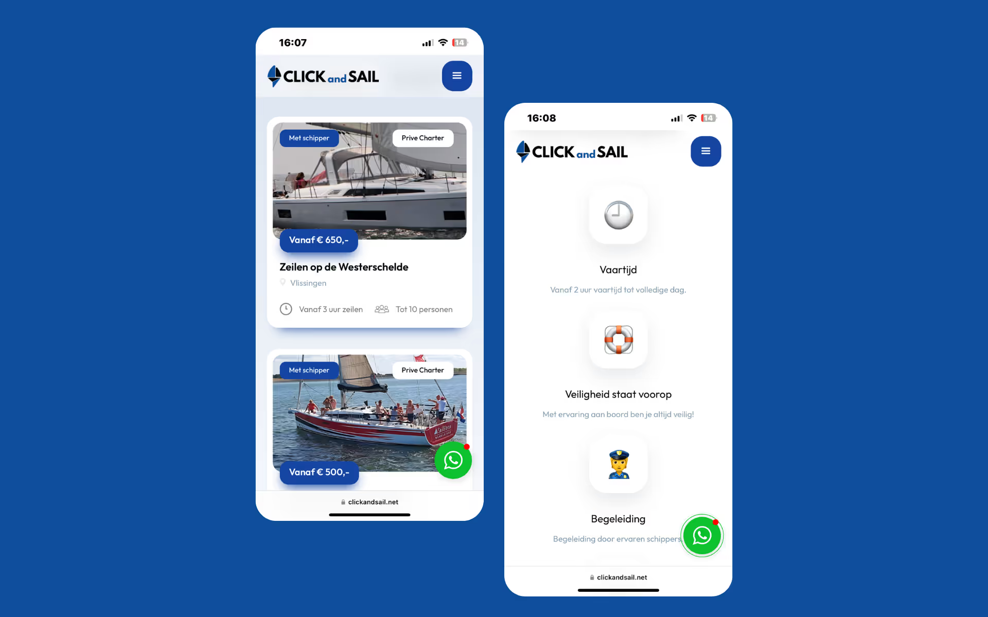 Uitgelichte website van Click And Sail
