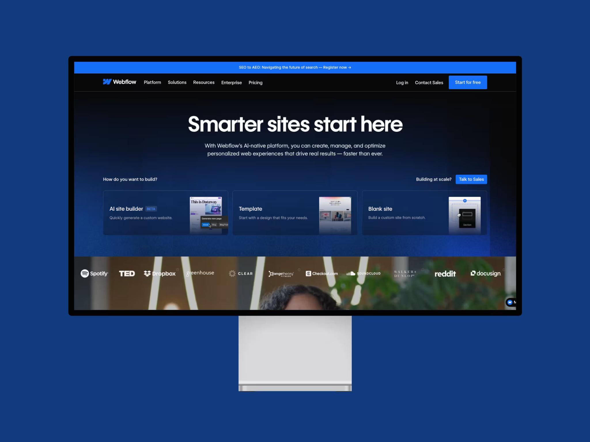 Homepage van Webflow, een modern CMS voor websites