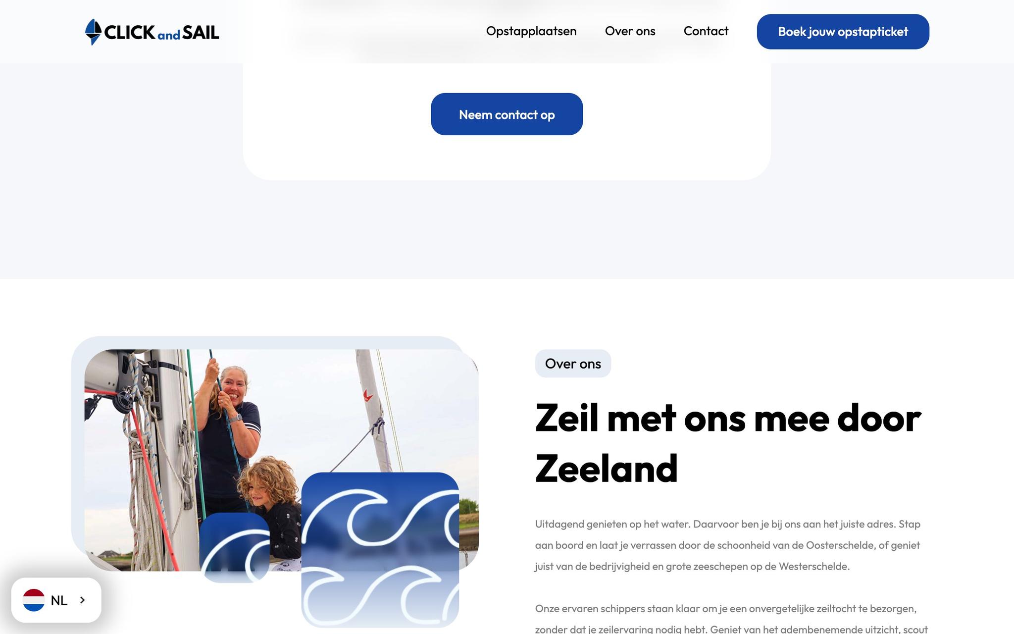 Onderdeel van de homepage van Click and Sail