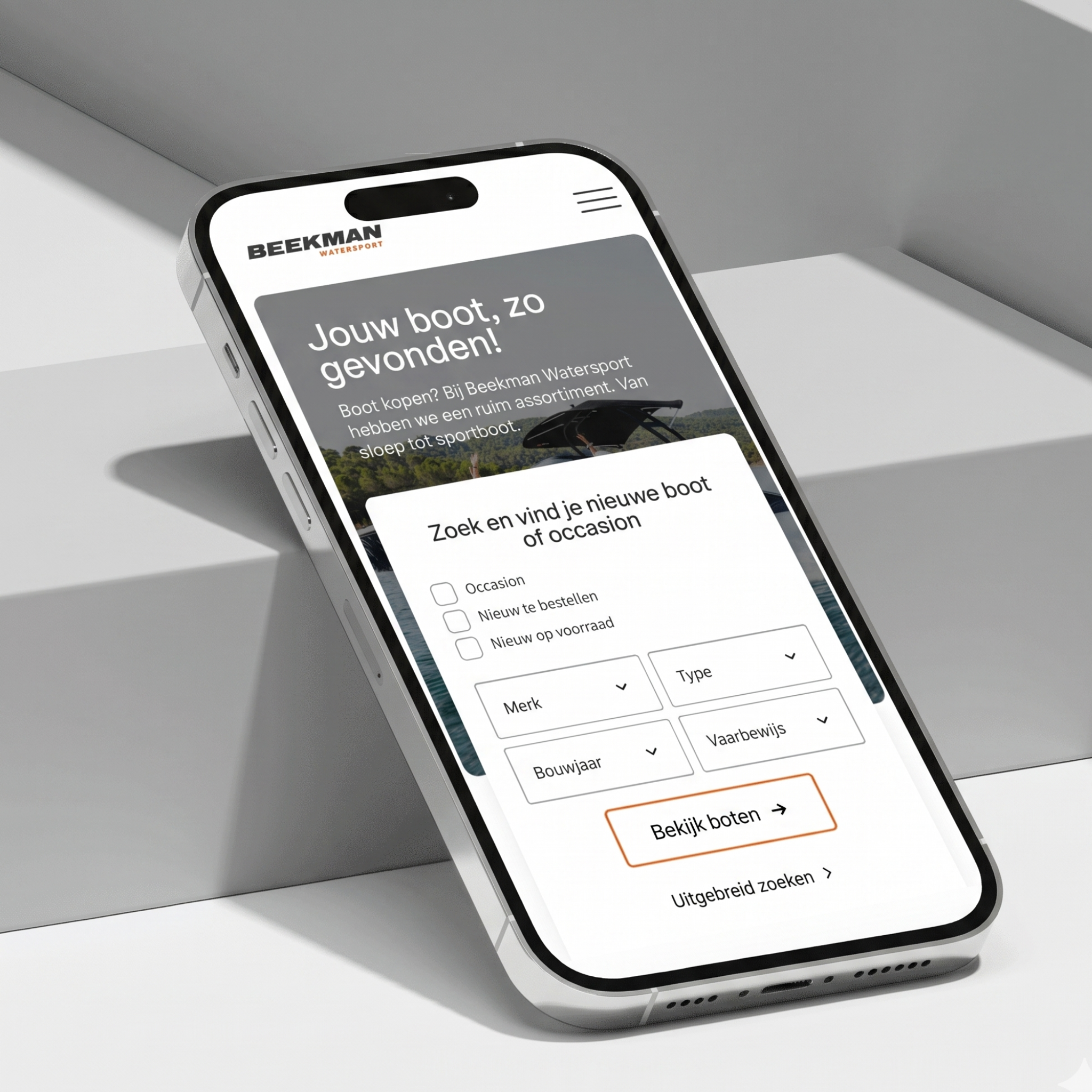 Mobiele homepage van Beekman Watersport, een Webflow website gemaakt door HYPE Agency