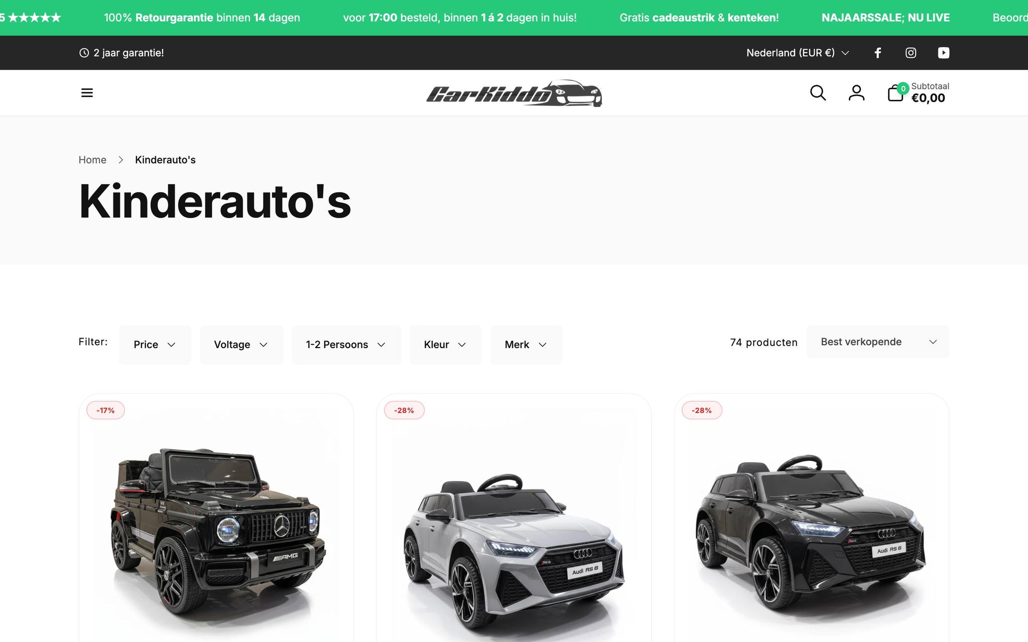 Collectiepagina met kinderauto's van CarKiddo