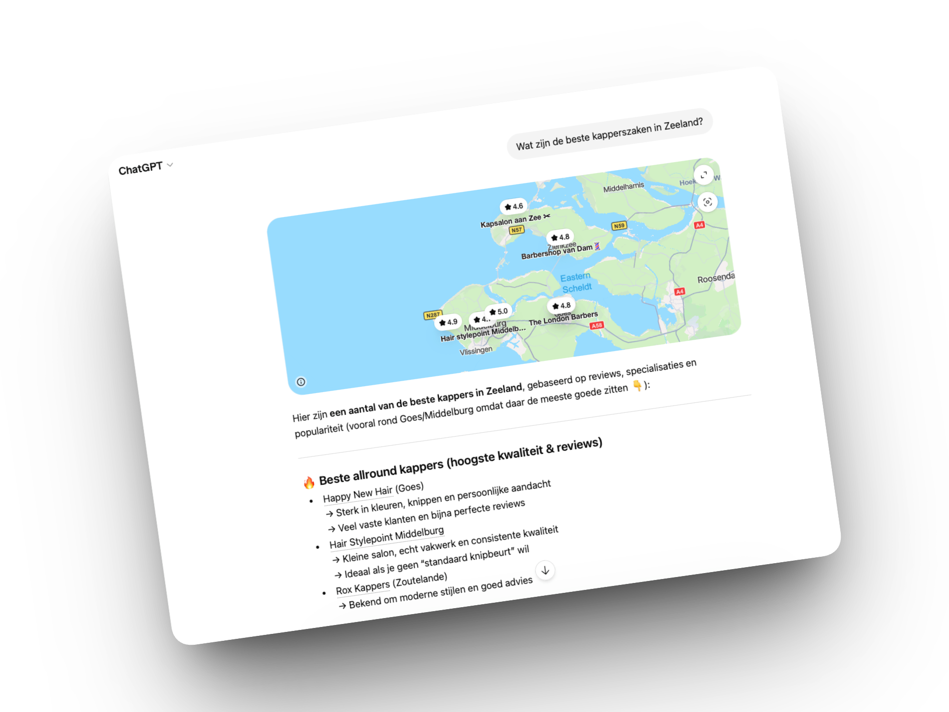 Voorbeeld van een zoekvraag in ChatGPT