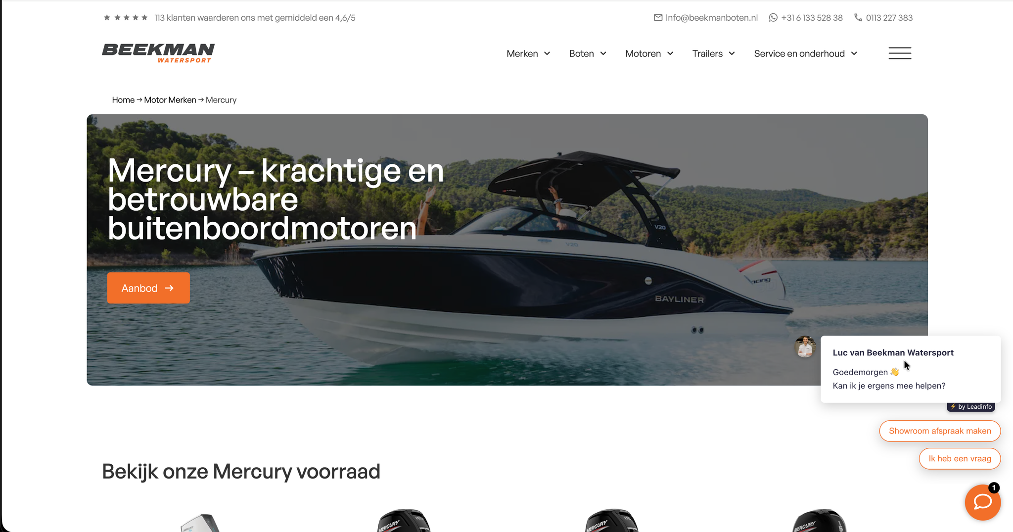 Mercury productpagina van Beekman Watersport