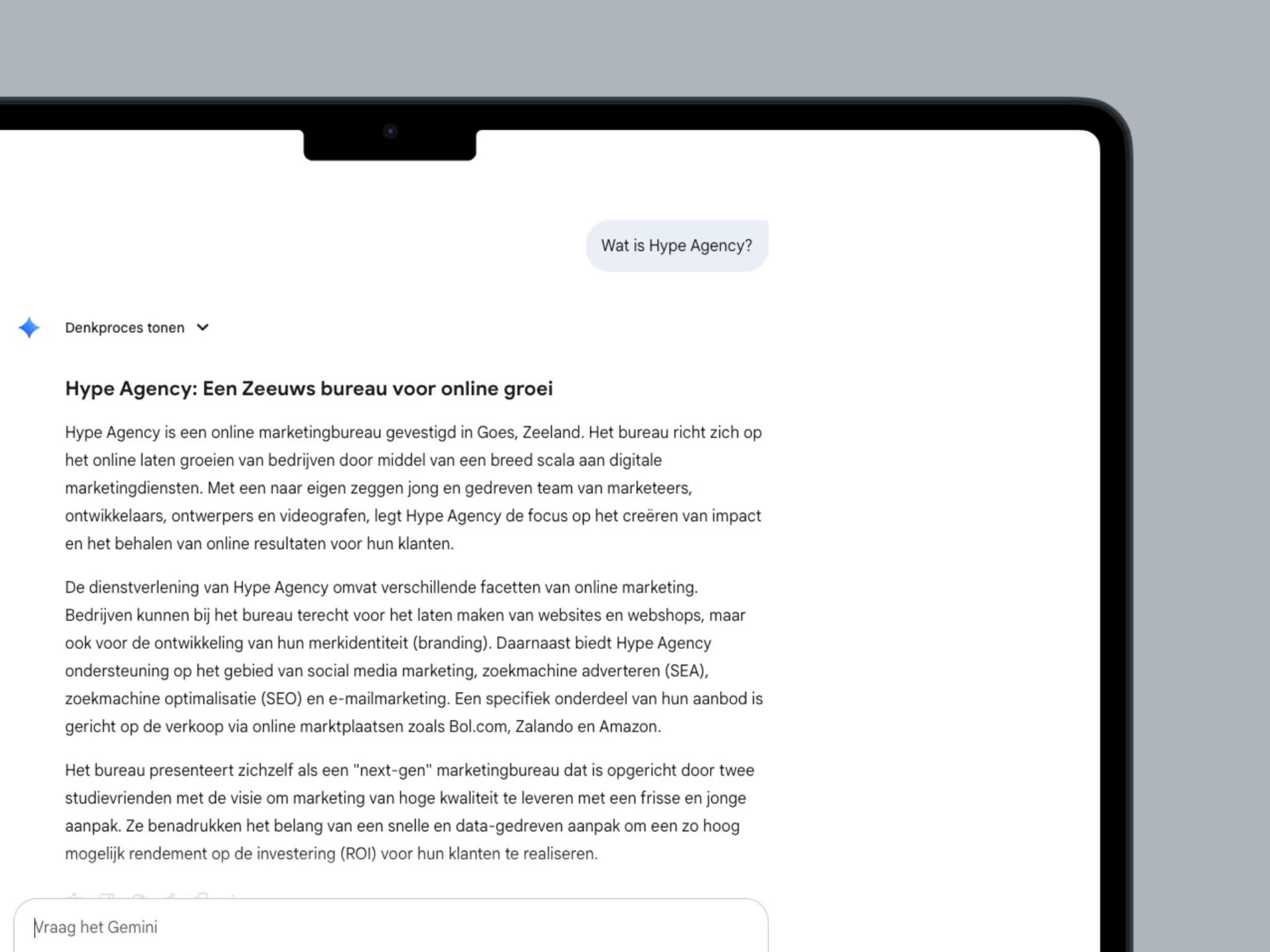 Dashboard van Google Gemini als voorbeeld van AI in online marketing
