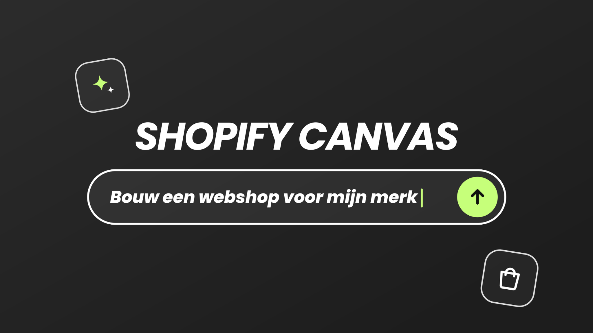 Shopify Canvas met een invoerveld 'Bouw een webshop voor mijn merk'