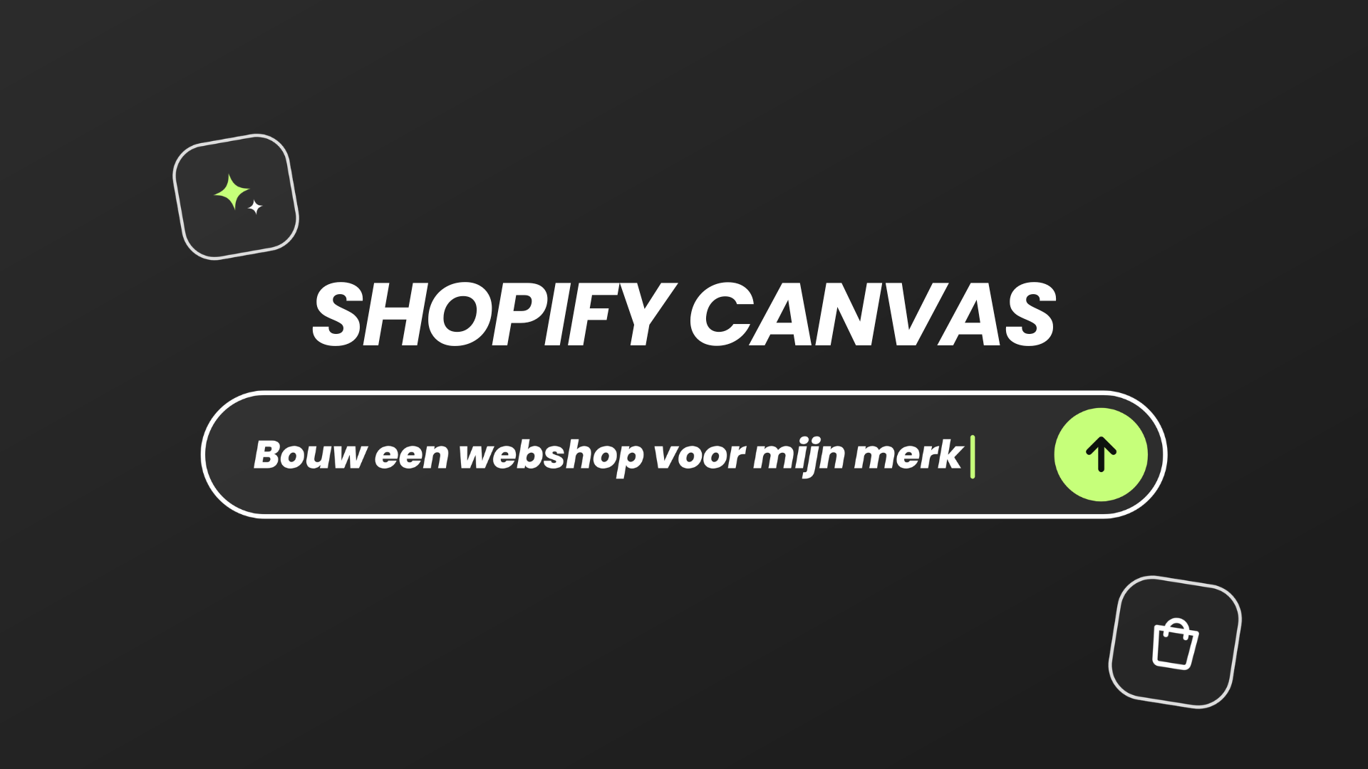 Shopify Canvas met een invoerveld 'Bouw een webshop voor mijn merk'