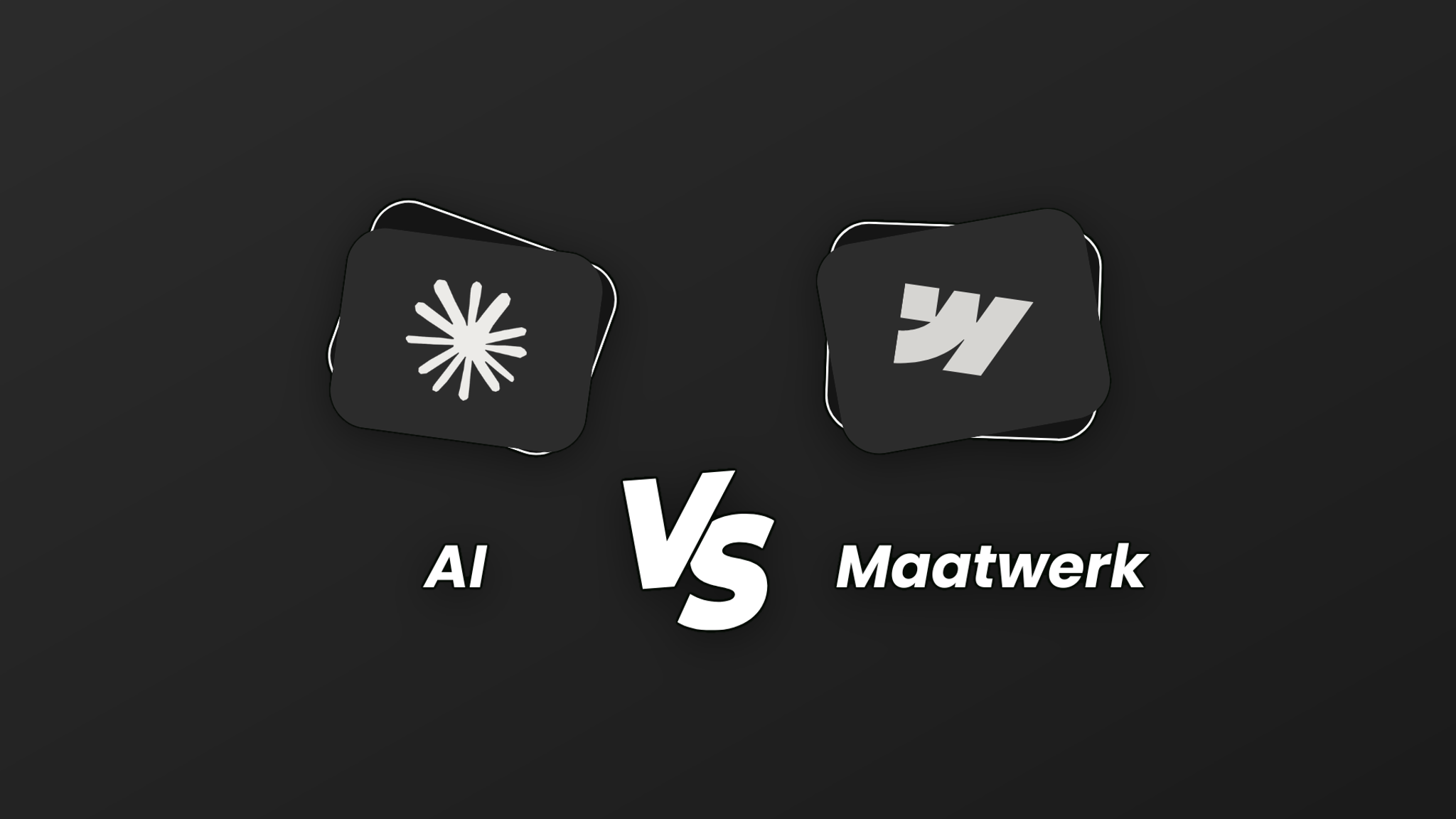 AI-website tegenover maatwerk website, met het logo van een AI-websitebouwer en Webflow
