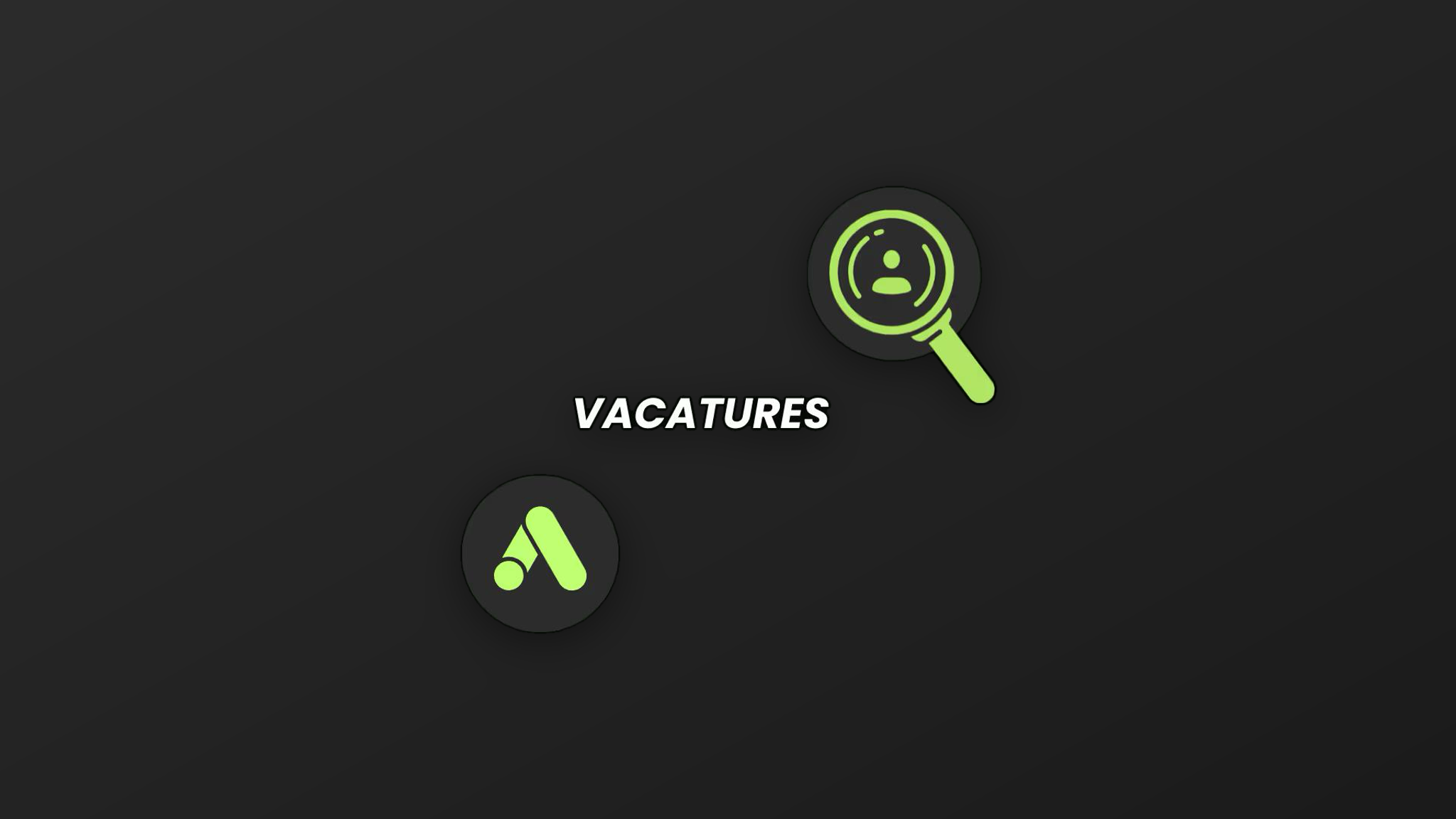 Het woord 'Vacatures' met een vergrootglas op een persoon en het Google Ads-logo