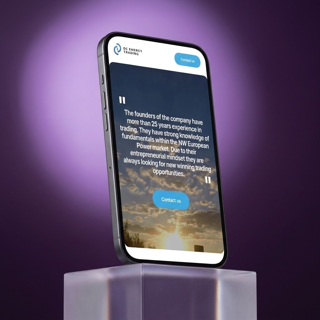 Website van DC Energy Trading op een telefoon