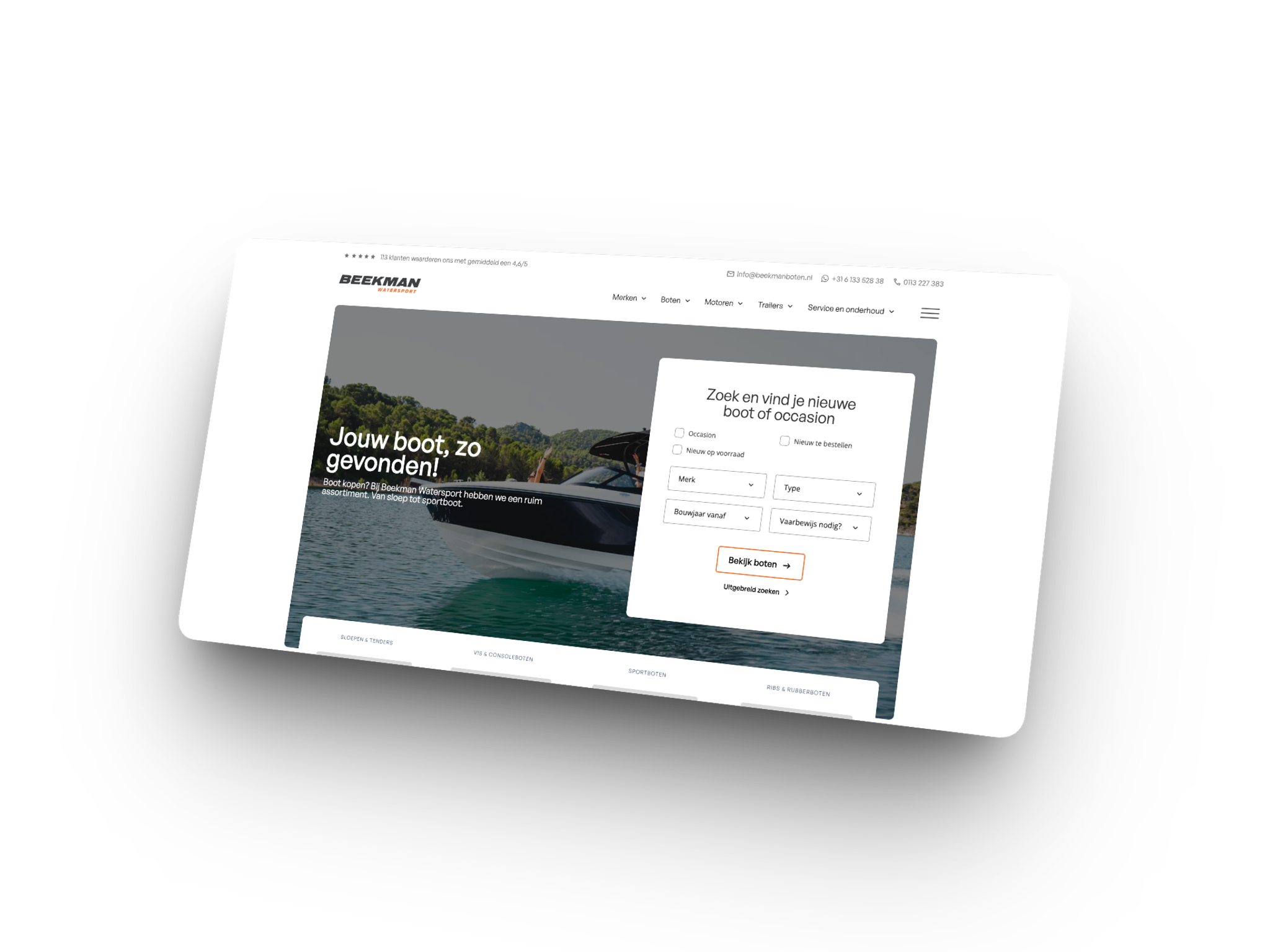 De maatwerk website van Beekman Watersport gemaakt door HYPE Agency