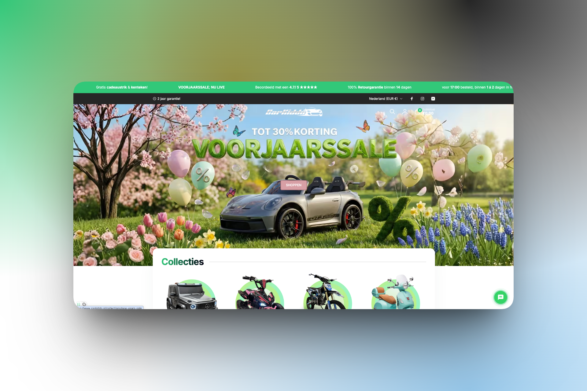 Voorbeeld shopfiy webshop van Carkiddo gemaakt door HYPE Agency