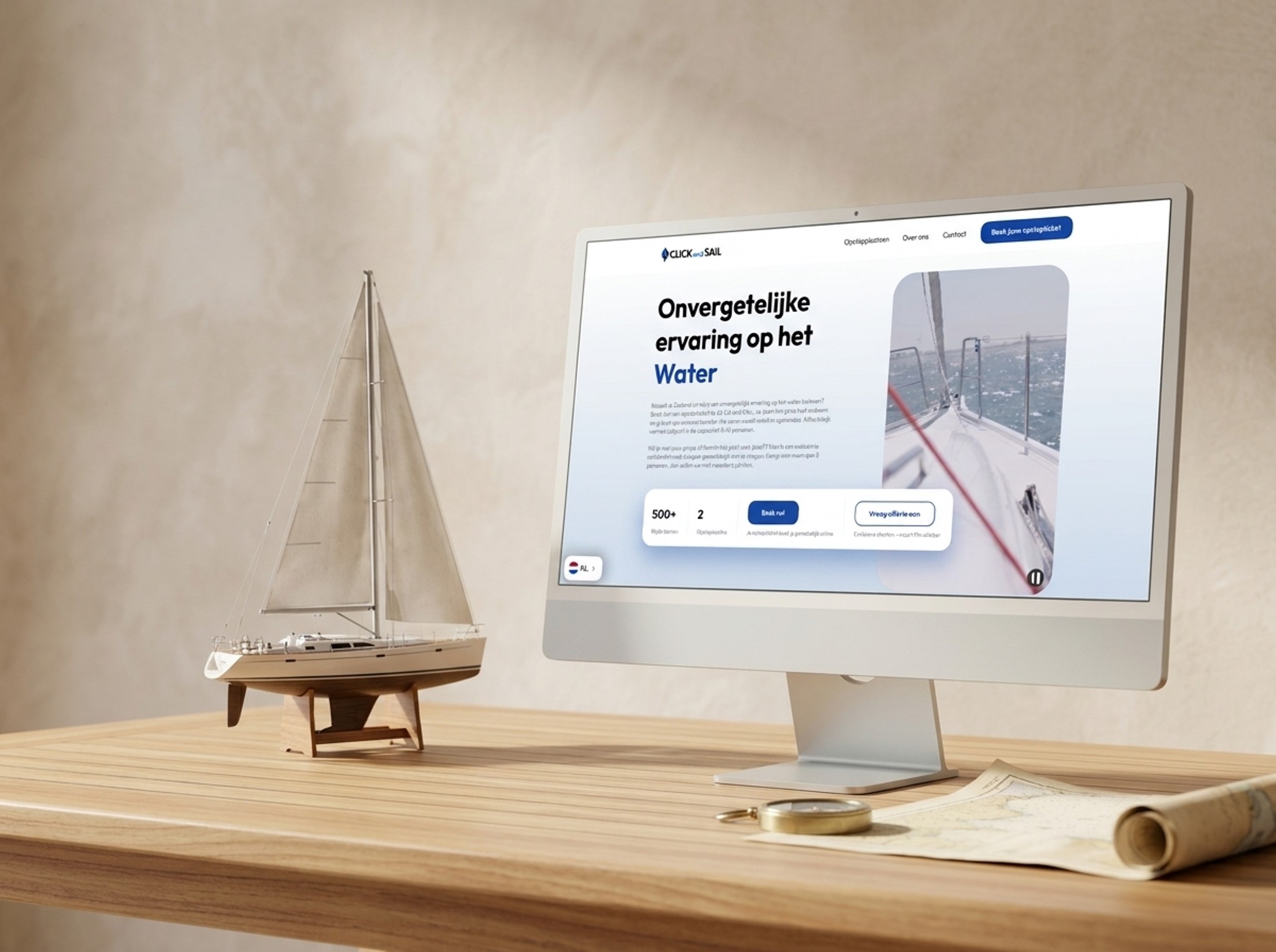 Mobiele website van Click and Sail op een telefoon