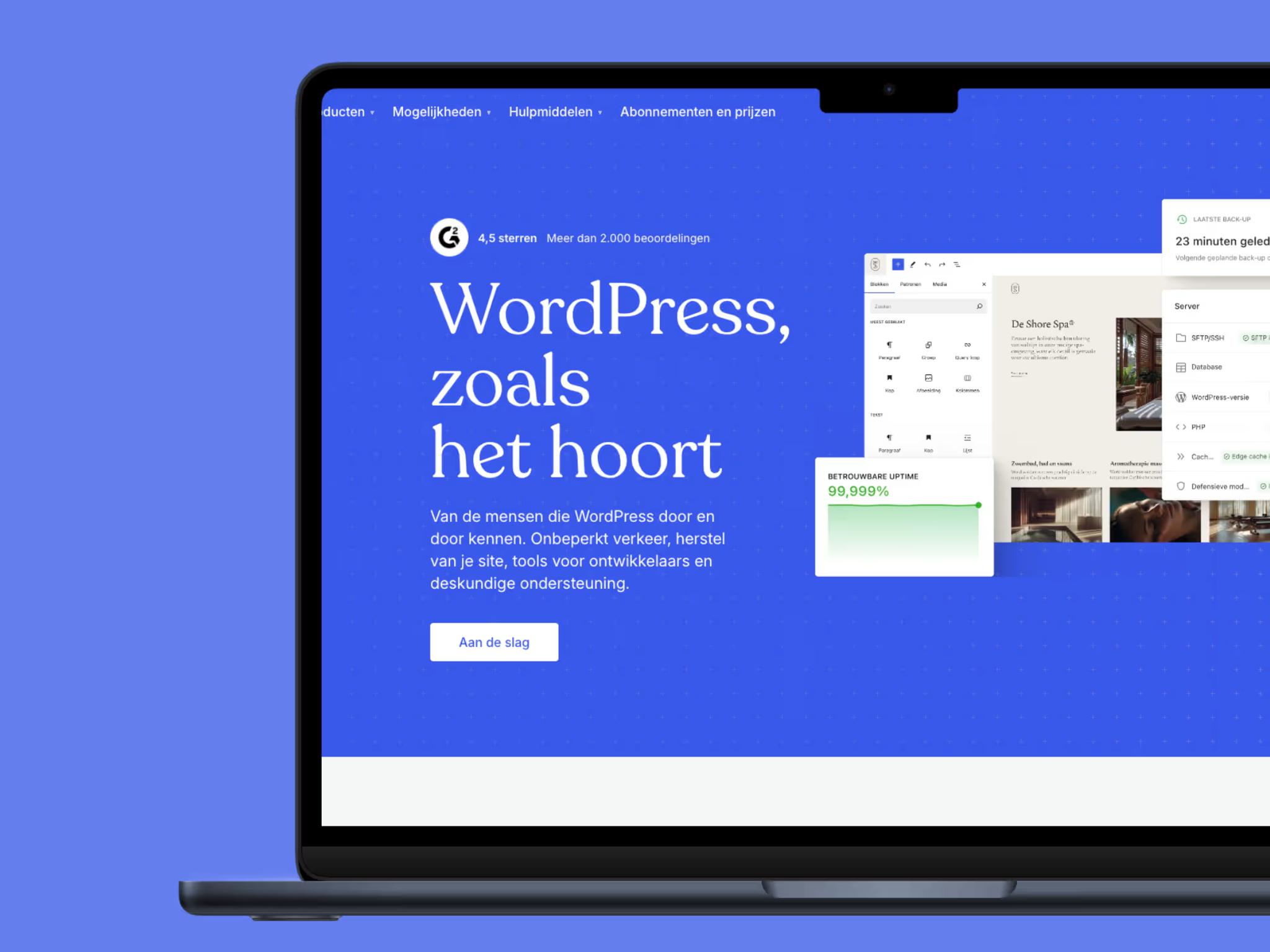 Homepage van WordPress, het meest gebruikte CMS ter wereld
