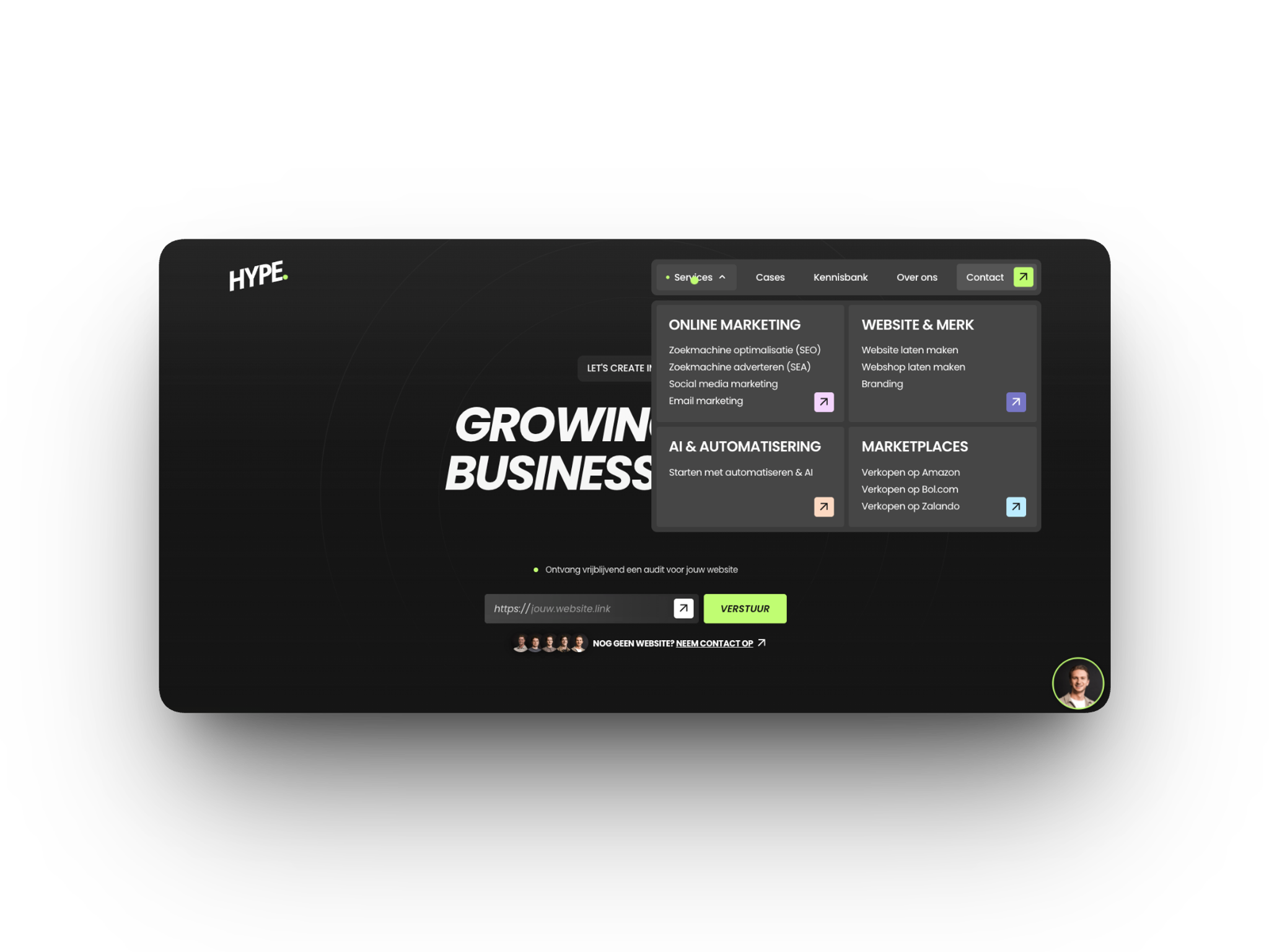 Duidelijke header en navigatie van een professionele website
