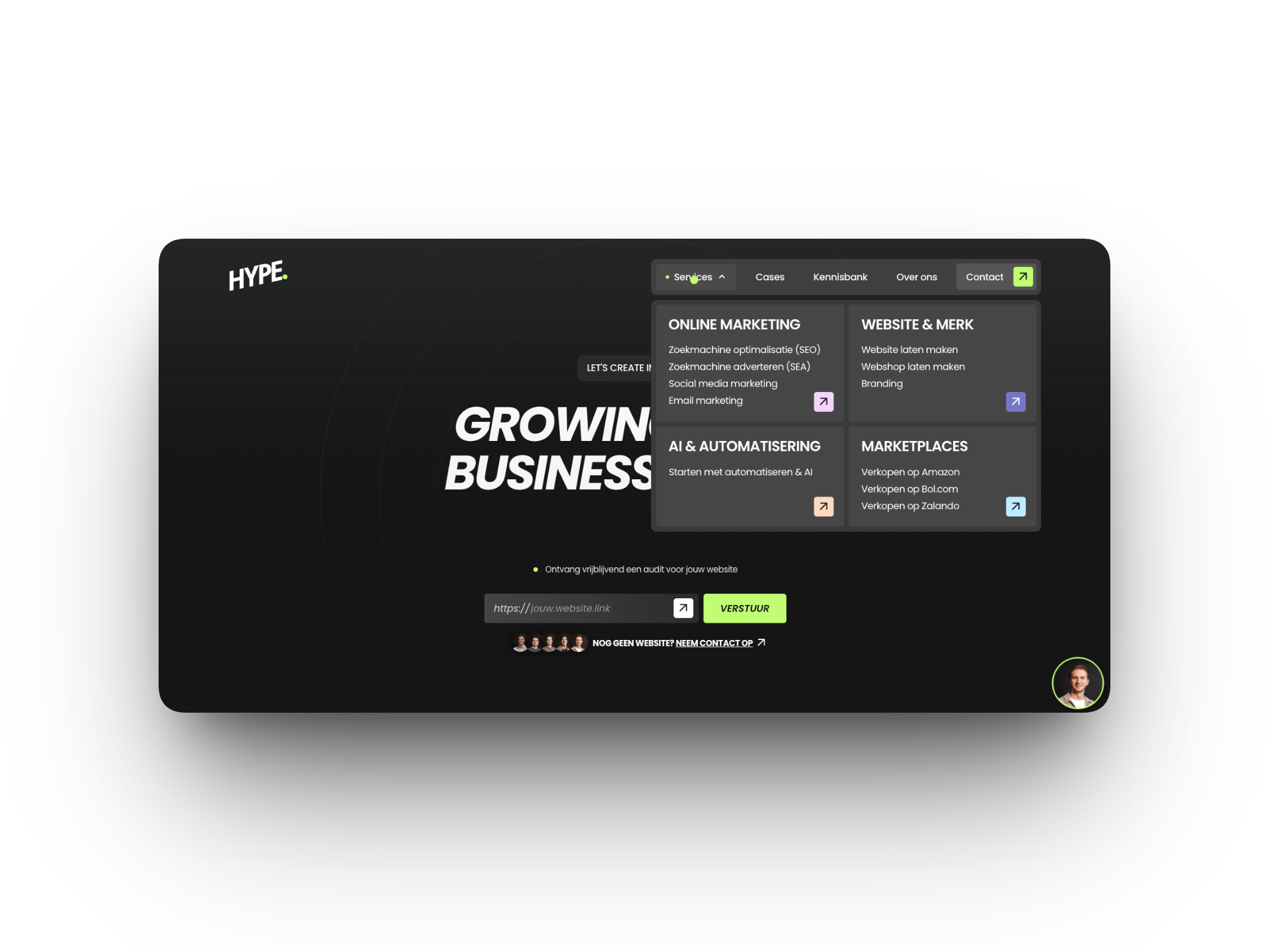 Duidelijke header en navigatie van een professionele website