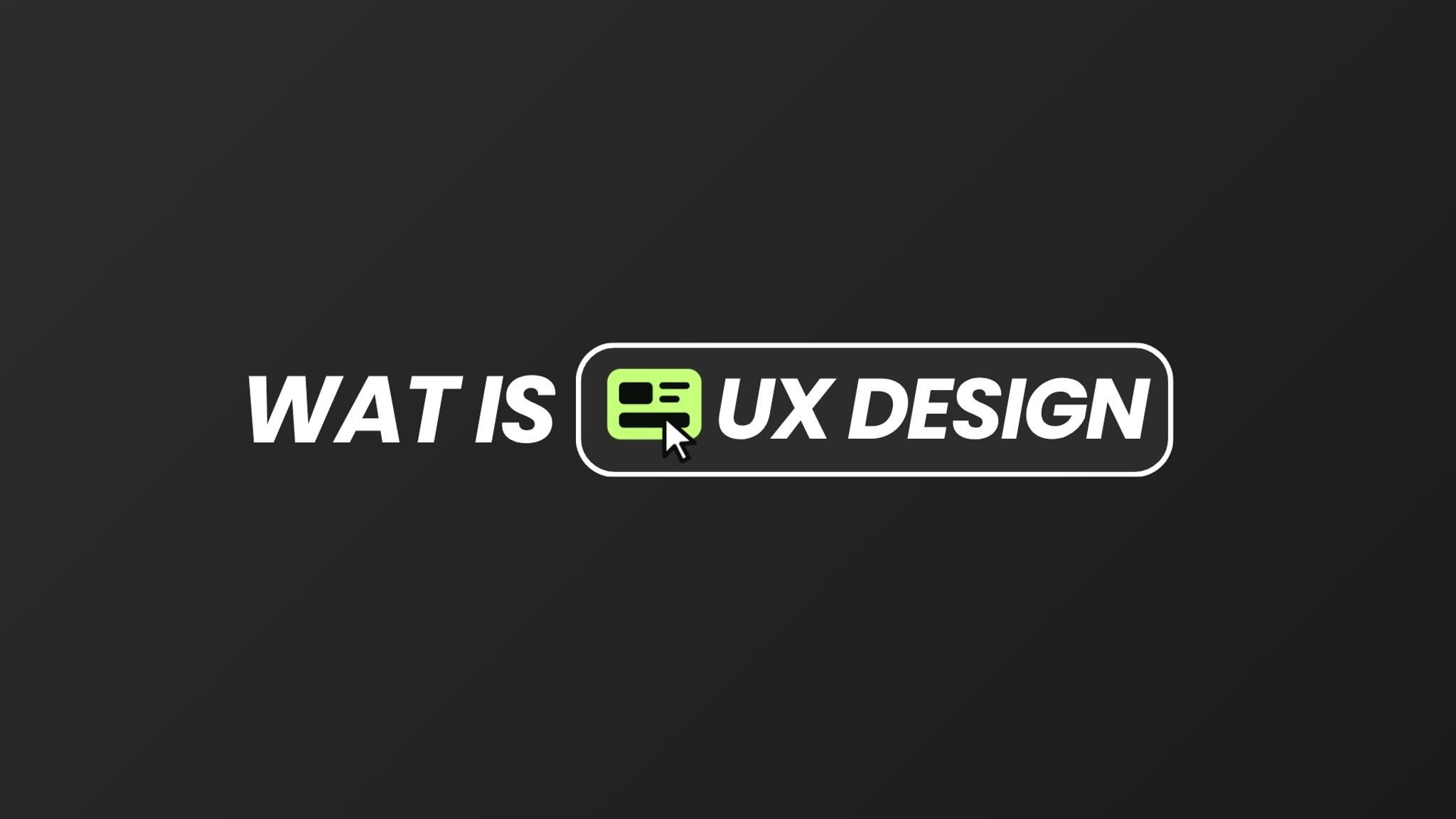 De vraag 'Wat is UX design?' met een icoon van een muisaanwijzer op een interface