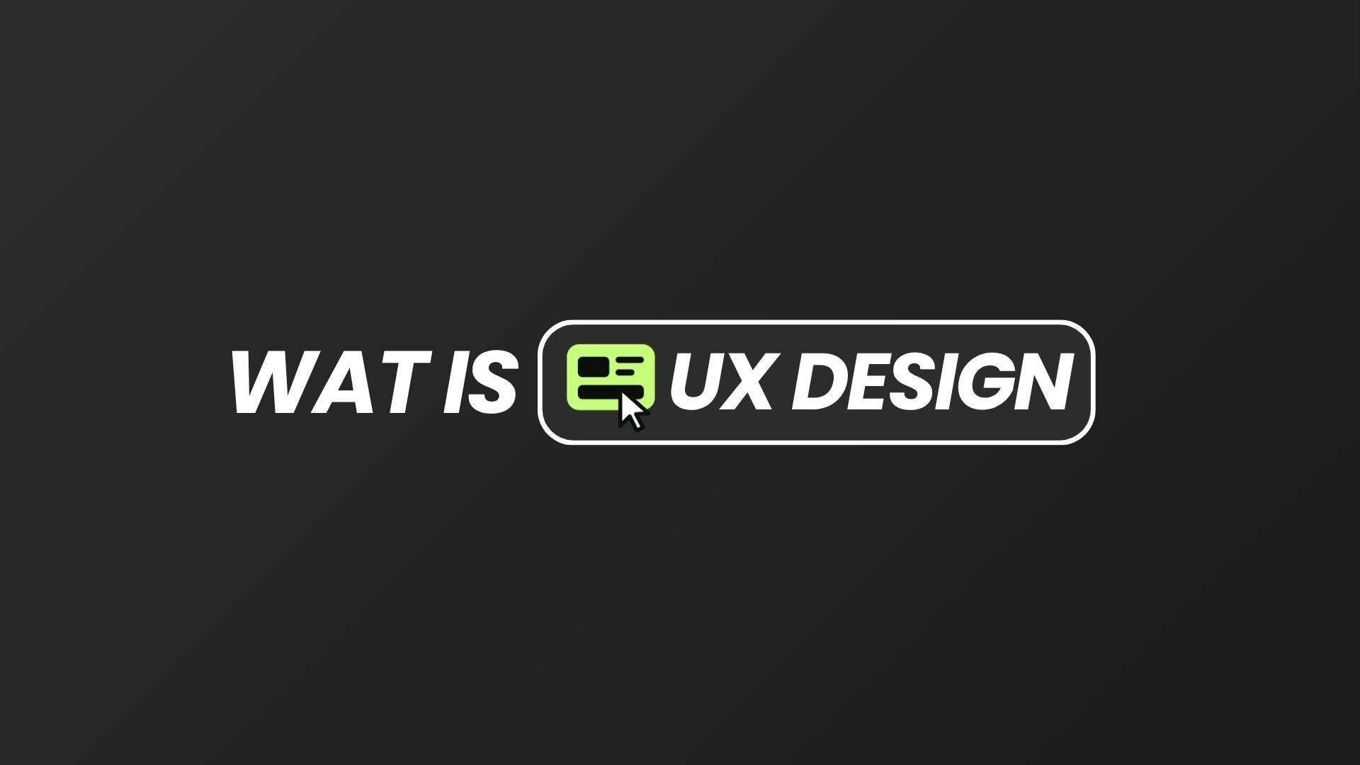 De vraag 'Wat is UX design?' met een icoon van een muisaanwijzer op een interface