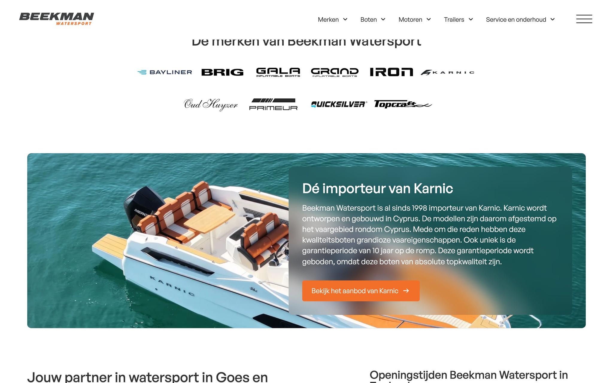 Onderdeel van de homepage van Beekman Watersport