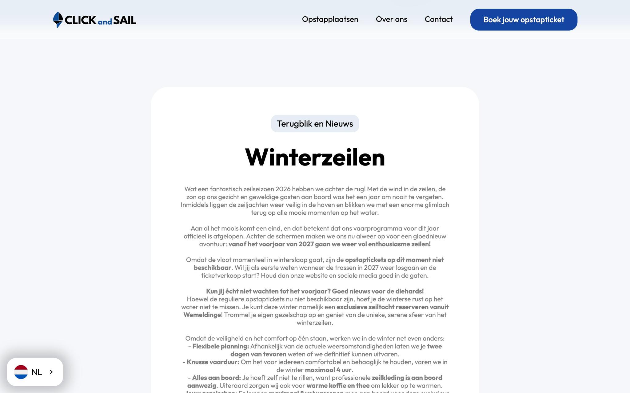 Onderdeel van de homepage van Click and Sail