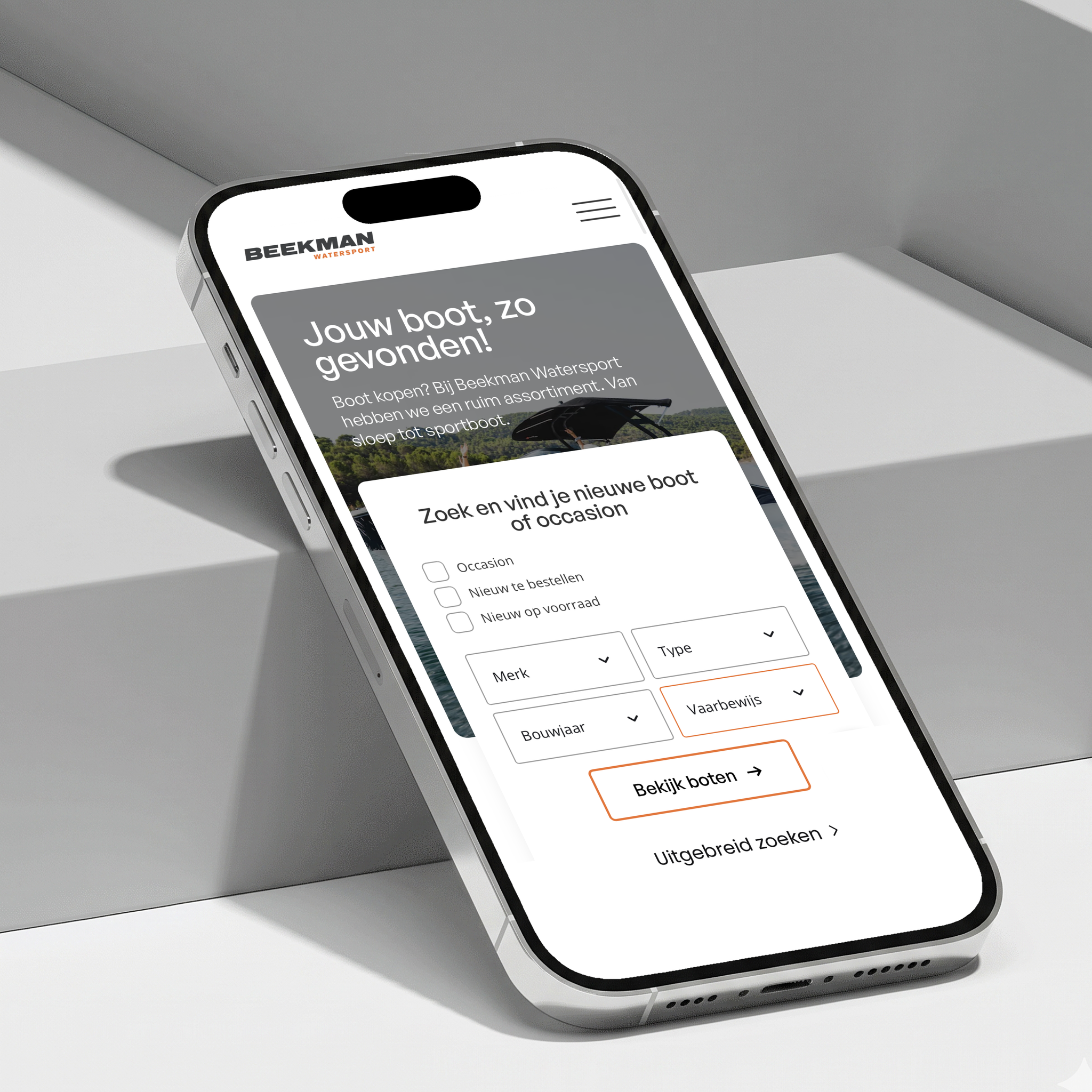 Mobiele website van Beekman Watersport met de bootzoeker