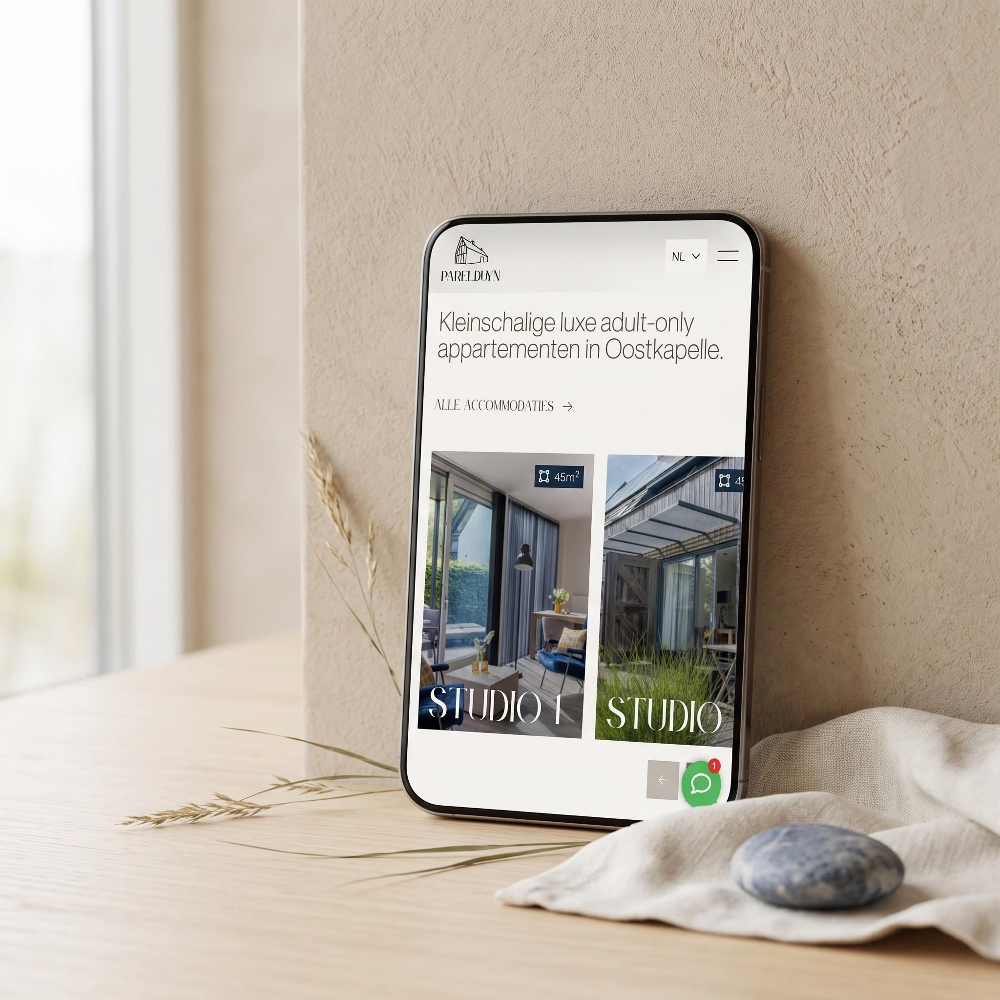 De website van Parelduyn op mobile