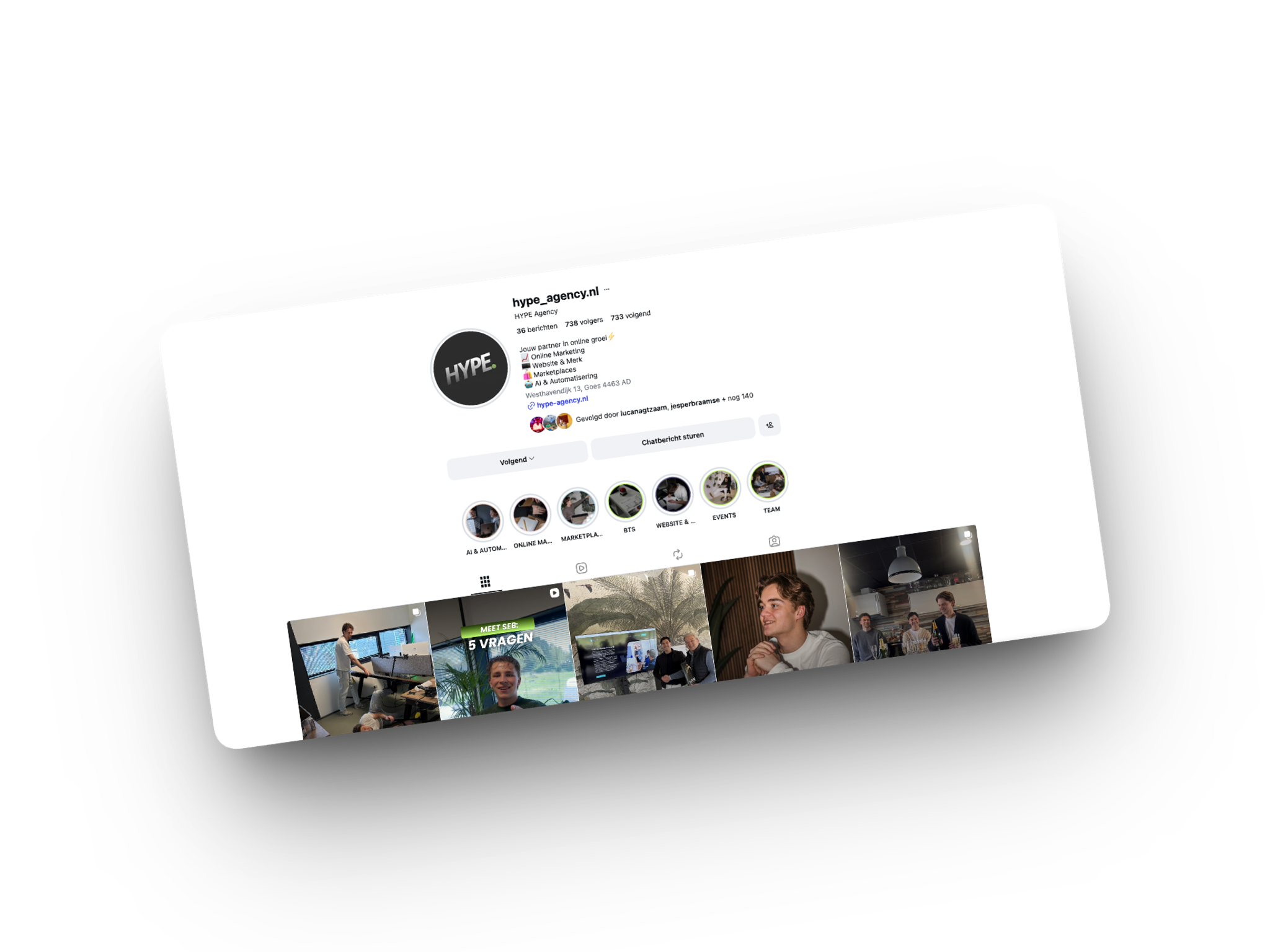 Instagram account van HYPE Agency als voorbeeld van social media marketing
