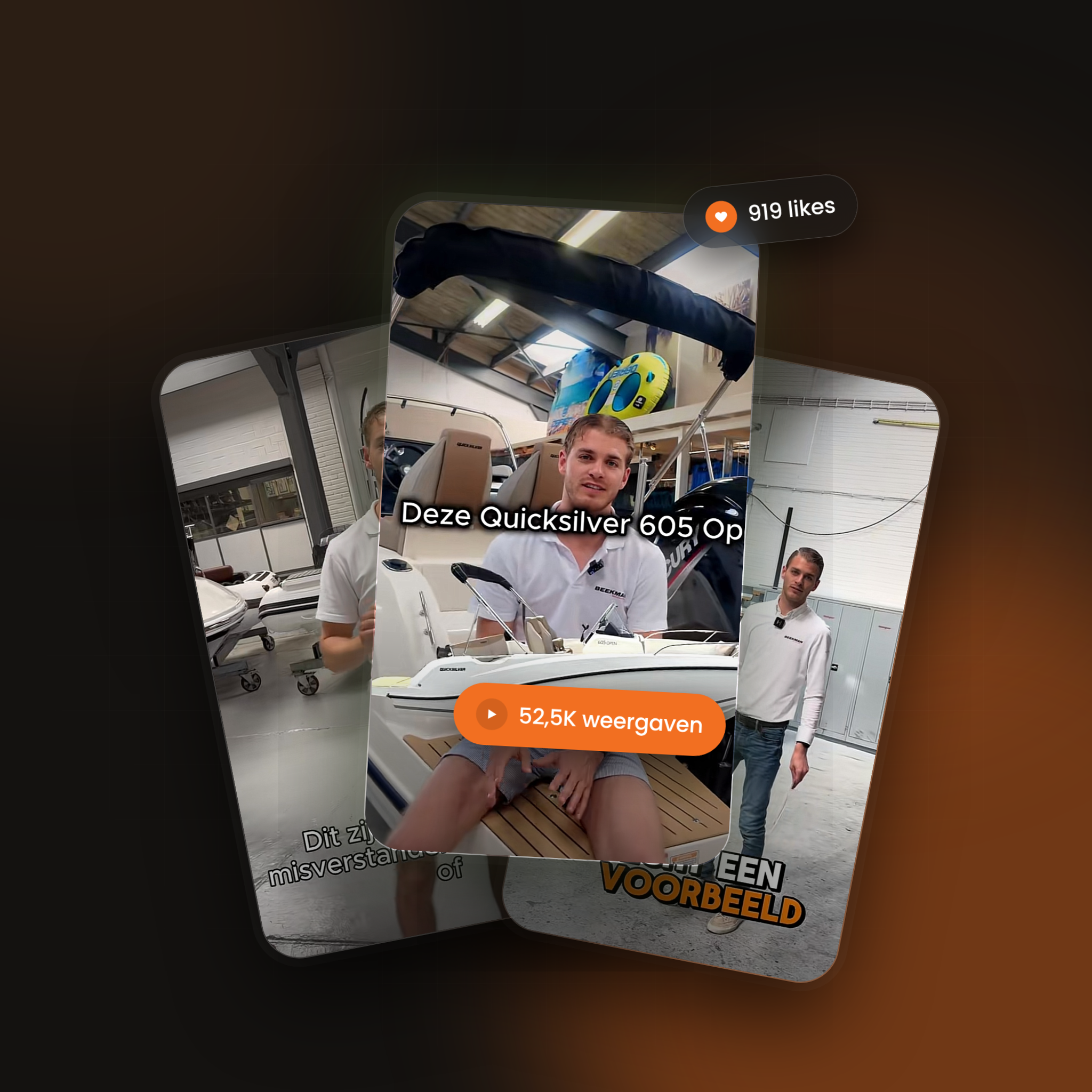 TikTok-video van Beekman Watersport over een van hun best verkochte boten, op een telefoon