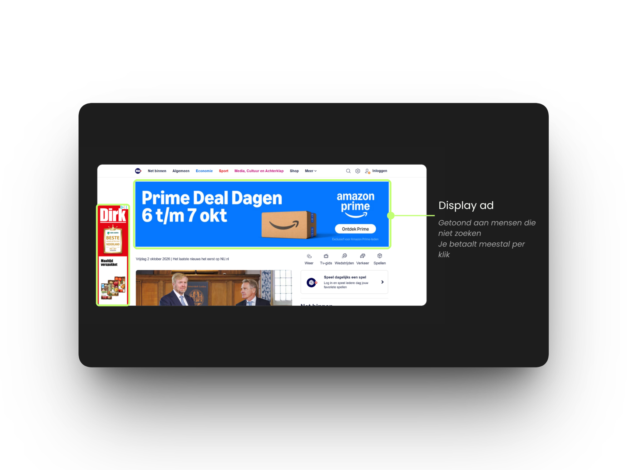 Voorbeeld Display ads op een nieuwswebsite