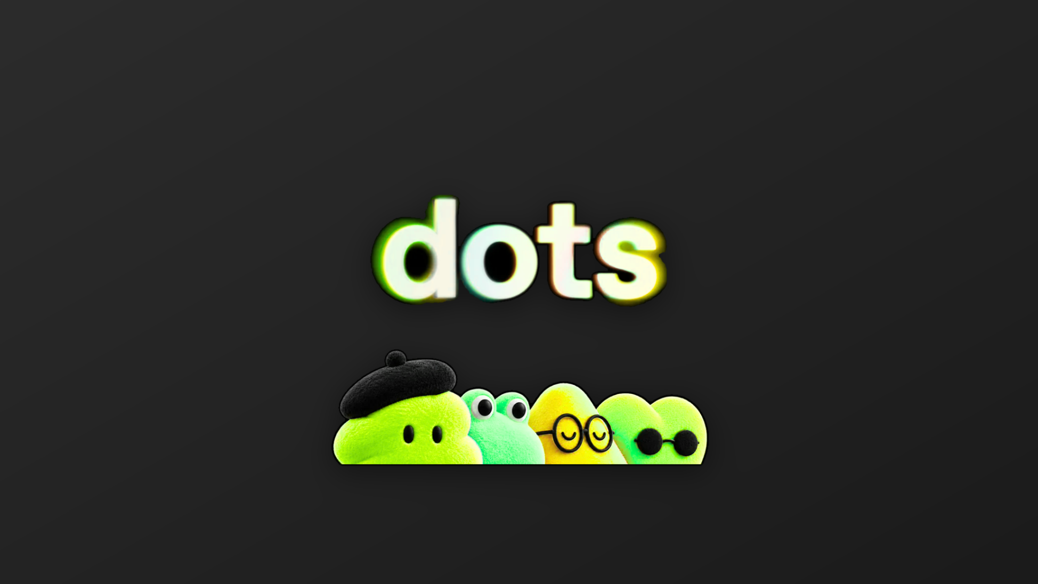 Het woord 'dots' boven vier kleurrijke figuurtjes, de AI-agents van OpenAI Dots