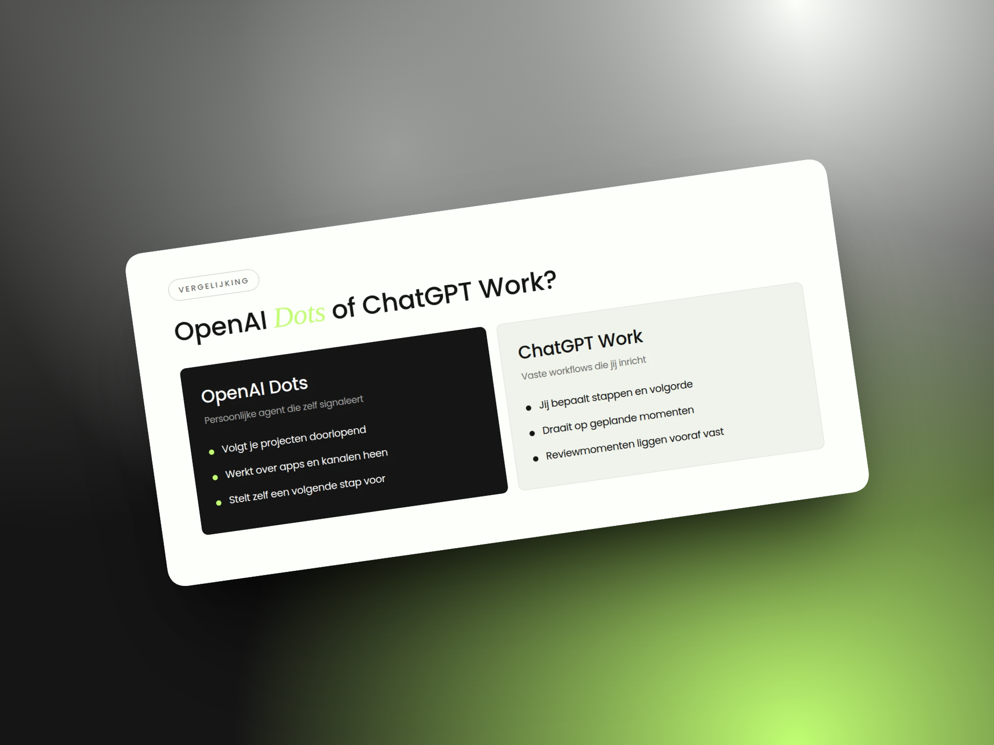 Vergelijking tussen OpenAI Dots en ChatGPT Work: proactieve agent versus vaste workflows